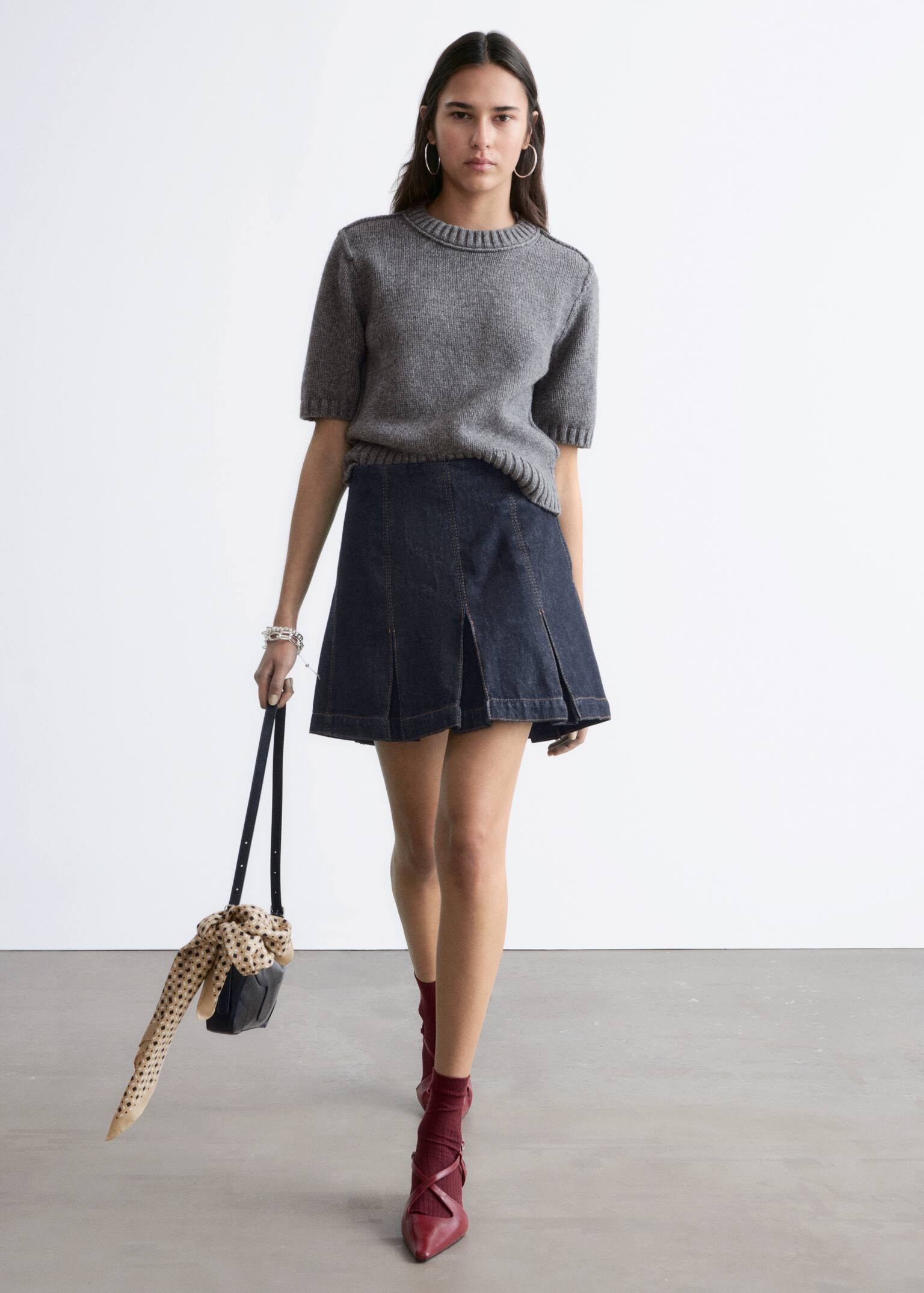 T-shirt côtelé - Gris chiné foncé/Blanc - 4