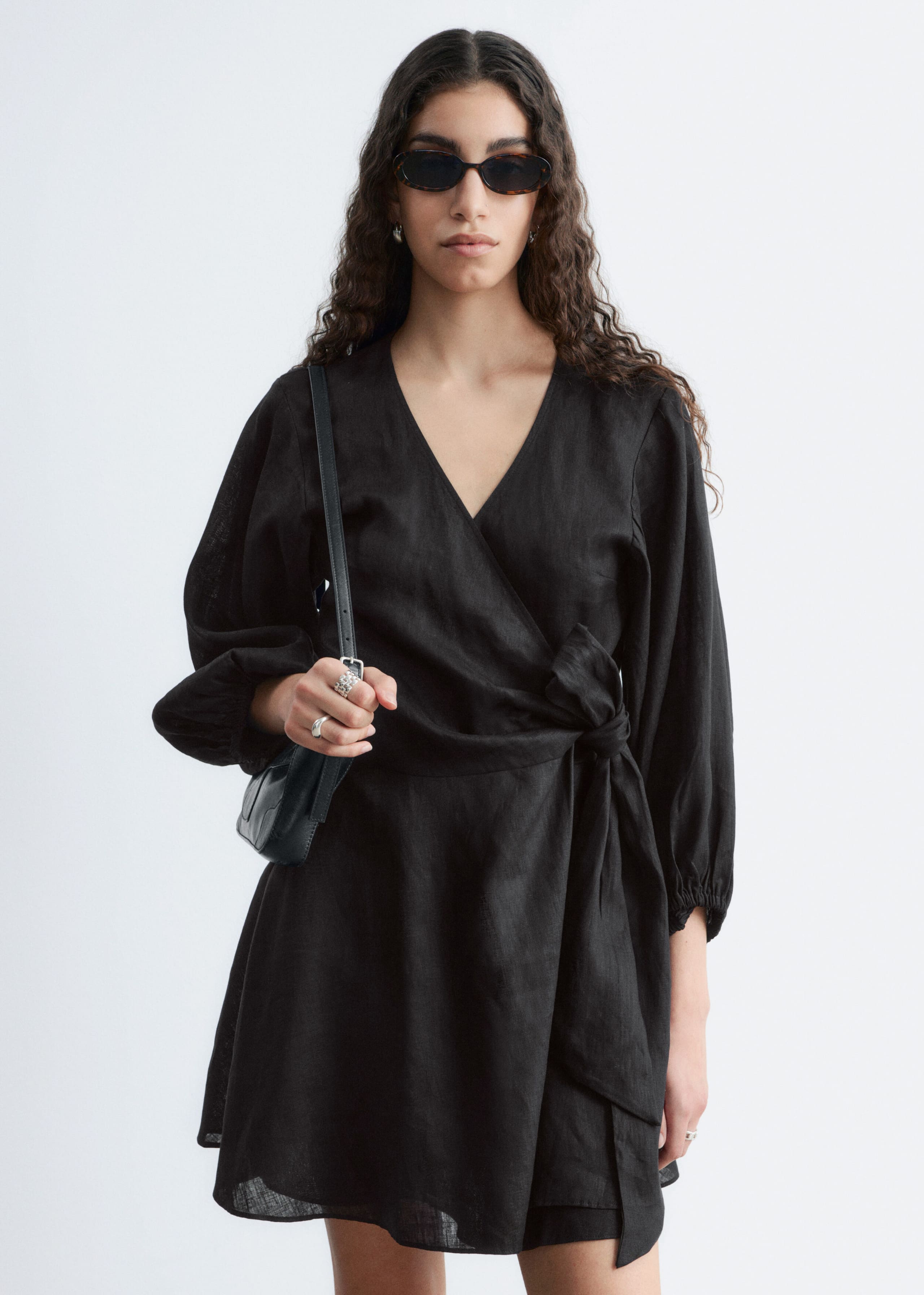 Image of Linen Wrap Mini Dress