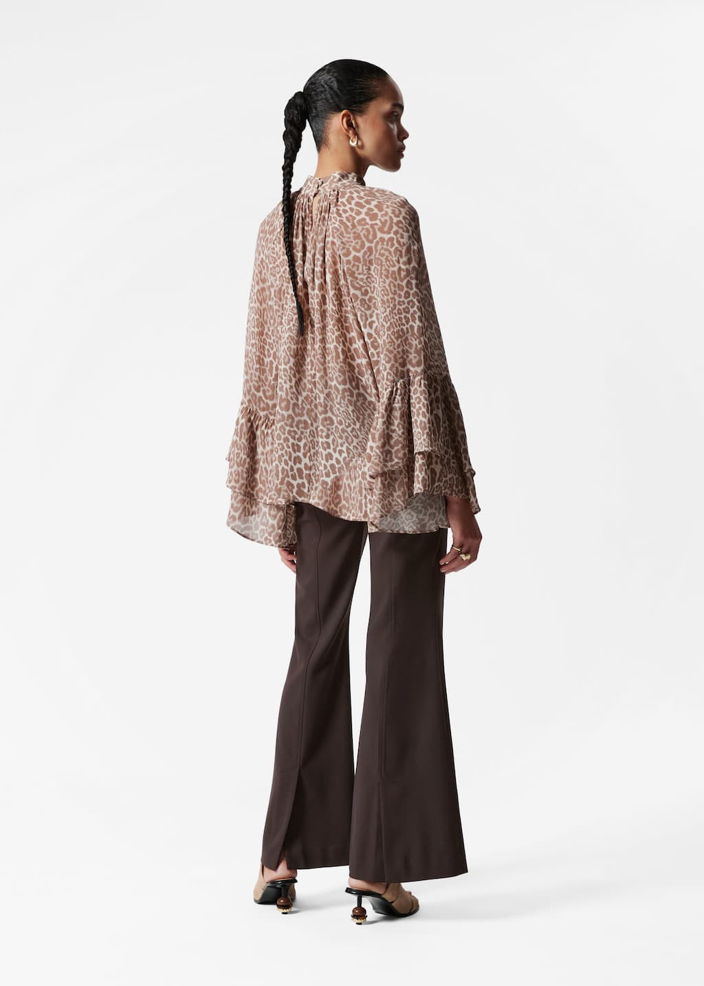 Flounced Stand-Collar Blouse - Light Blue - Lookbook