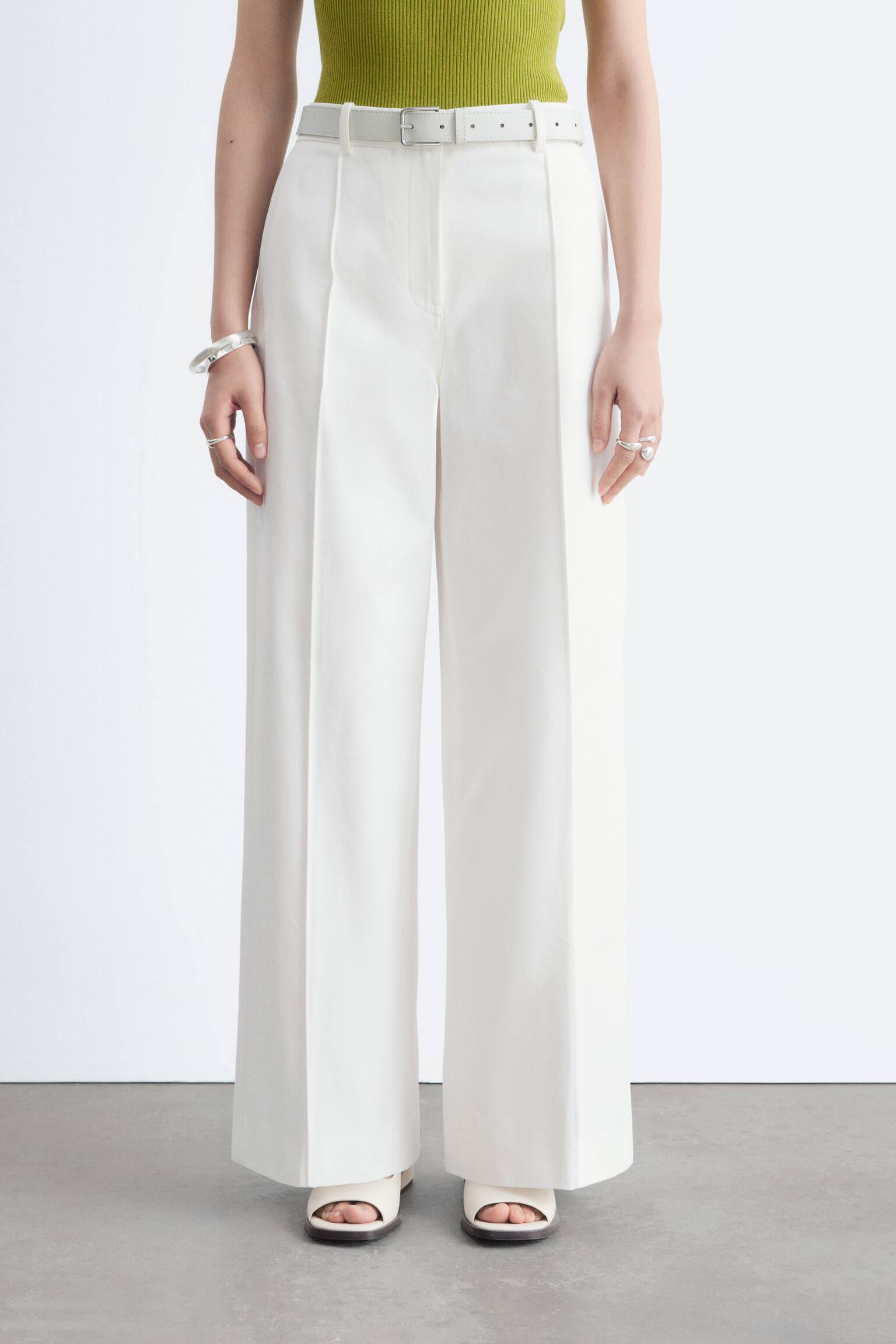 Pantaloni in cotone con pieghe pressate - Bianco/Marrone - 6