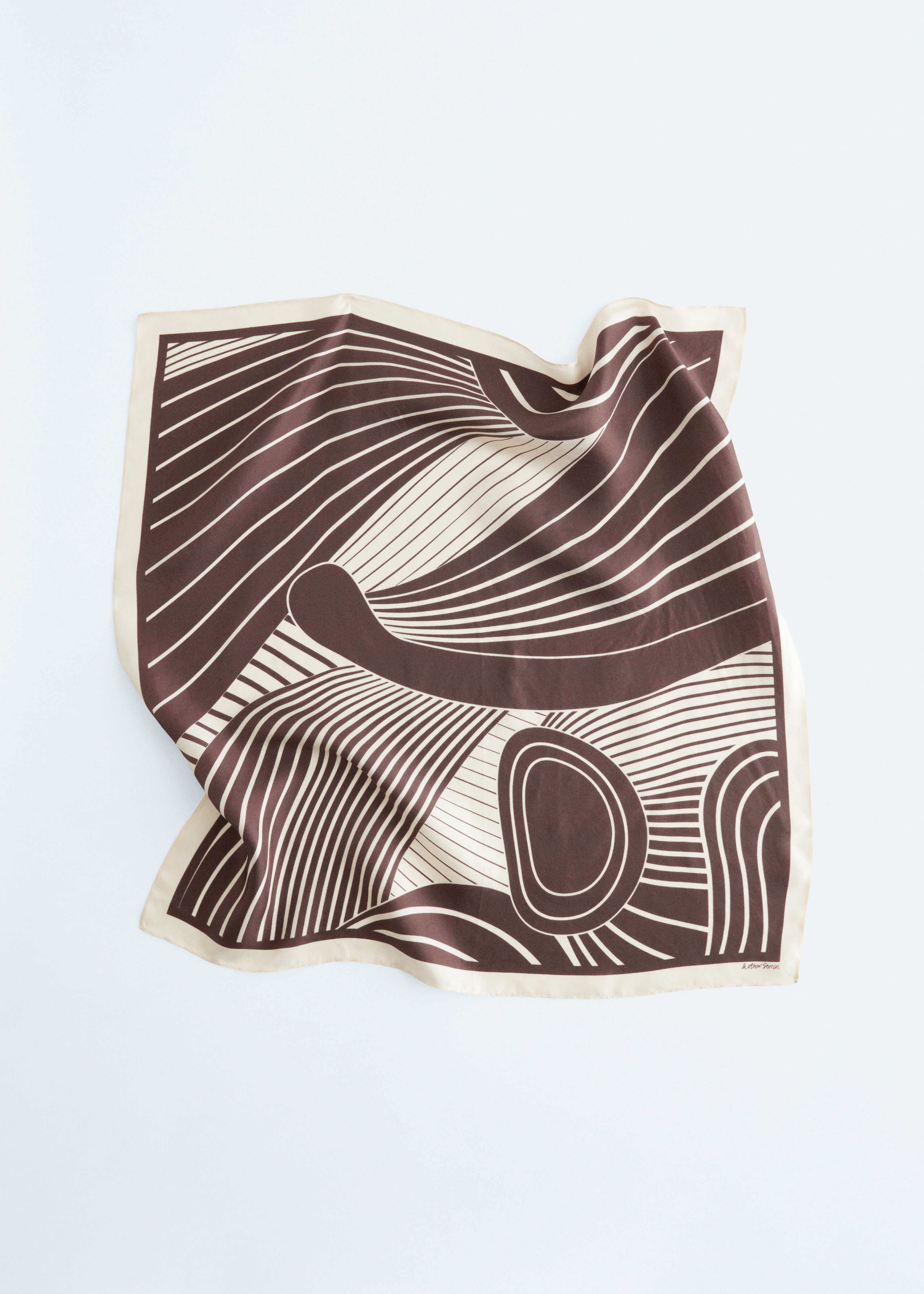 Foulard quadrato in seta con stampa grafica - Marrone/Crema