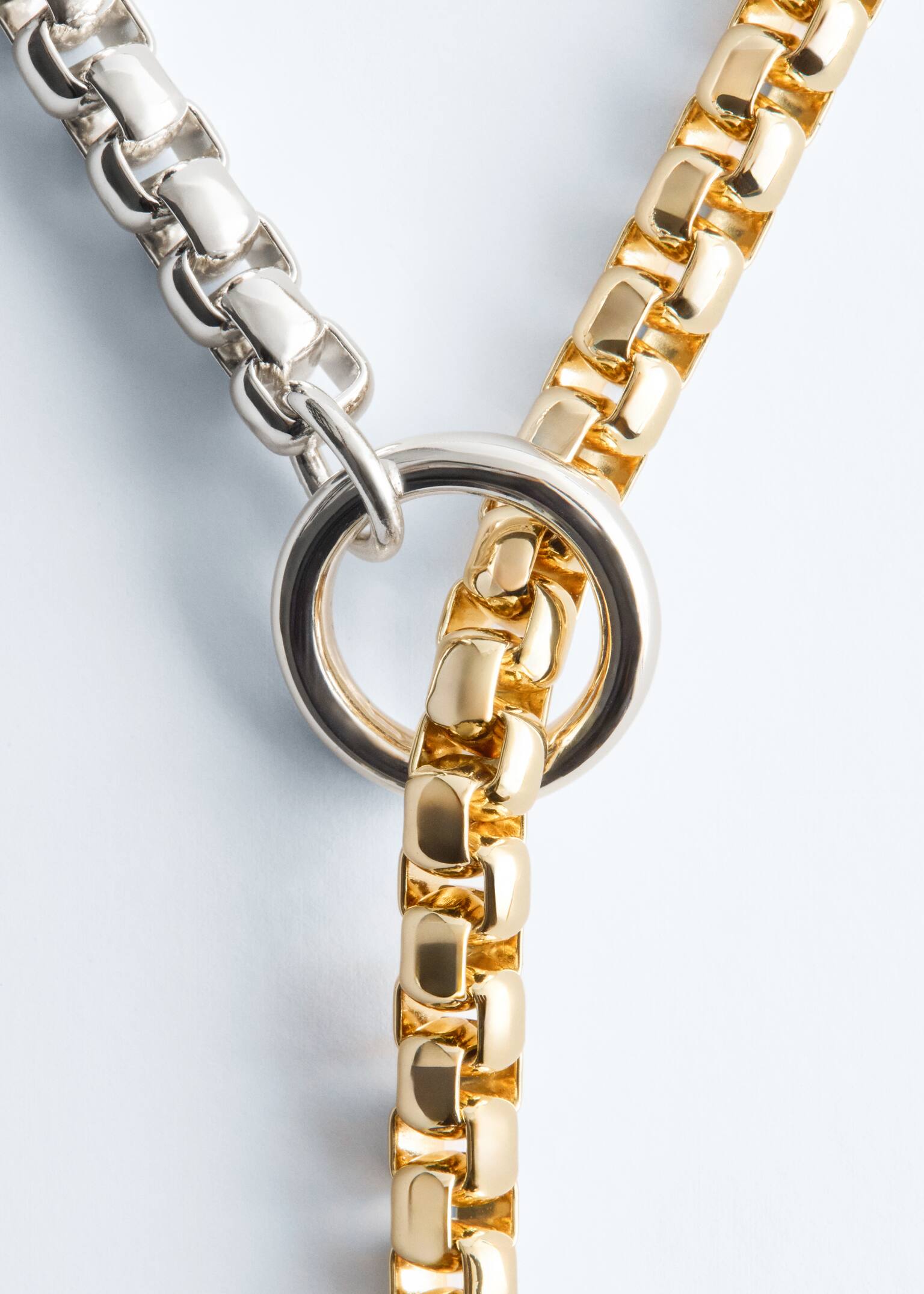 Two-Toned Lariat Necklace - Gold/Silver - 3