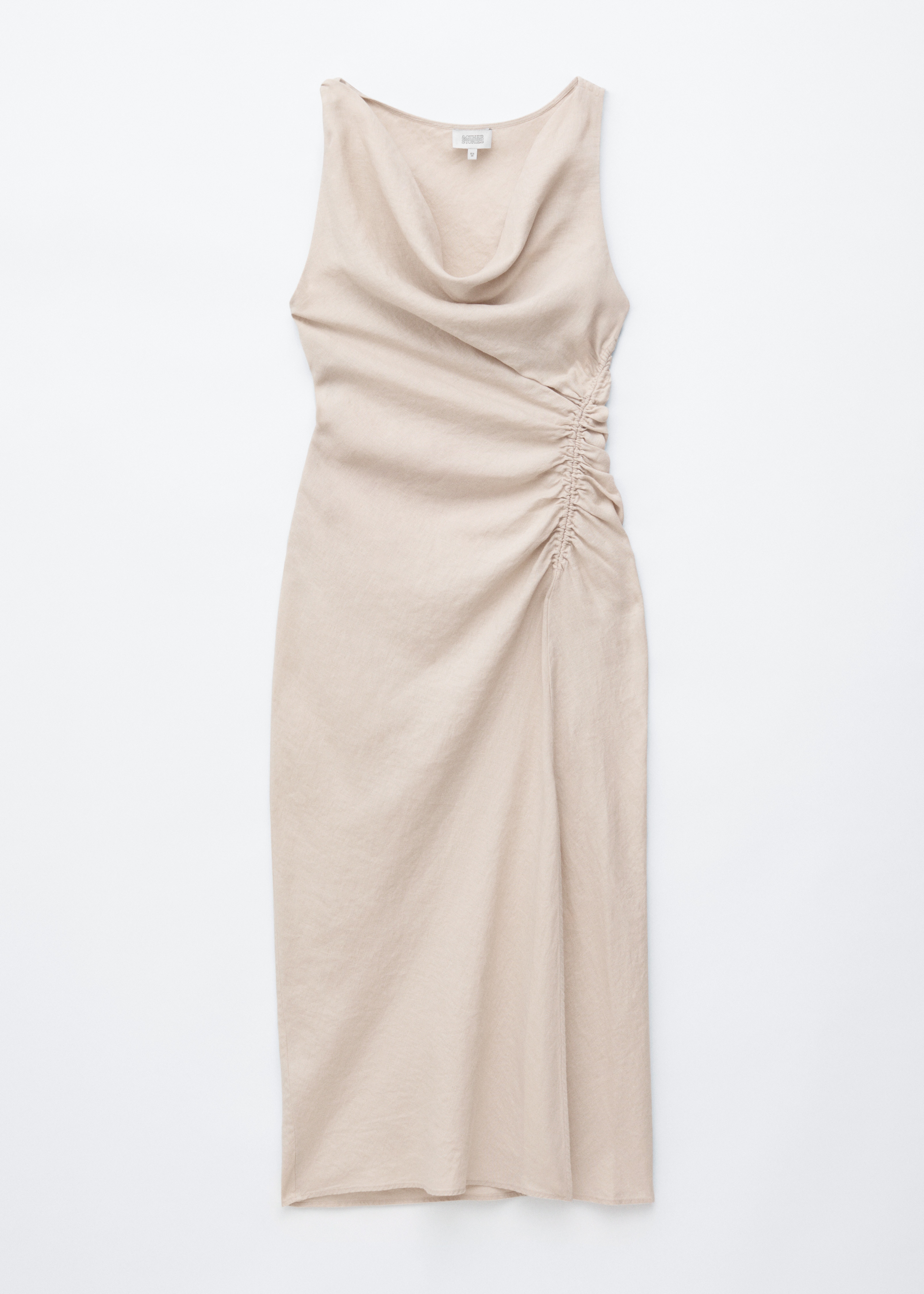Abito midi in lino con spallina ritorta - Marrone/Marrone scuro