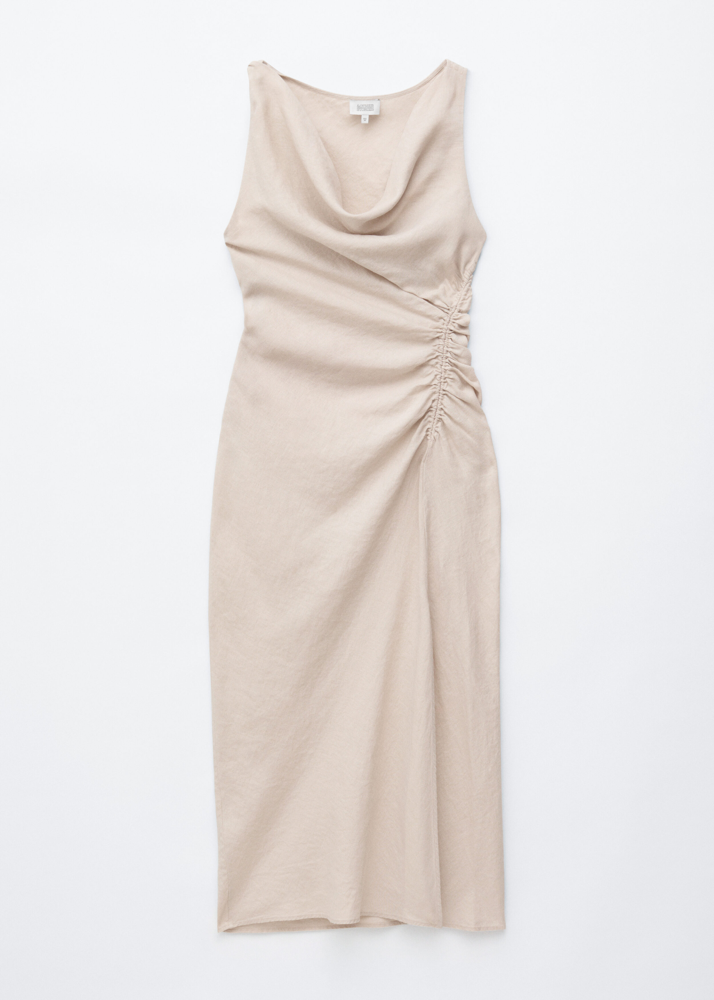 Twist-Strap Linen Midi Dres