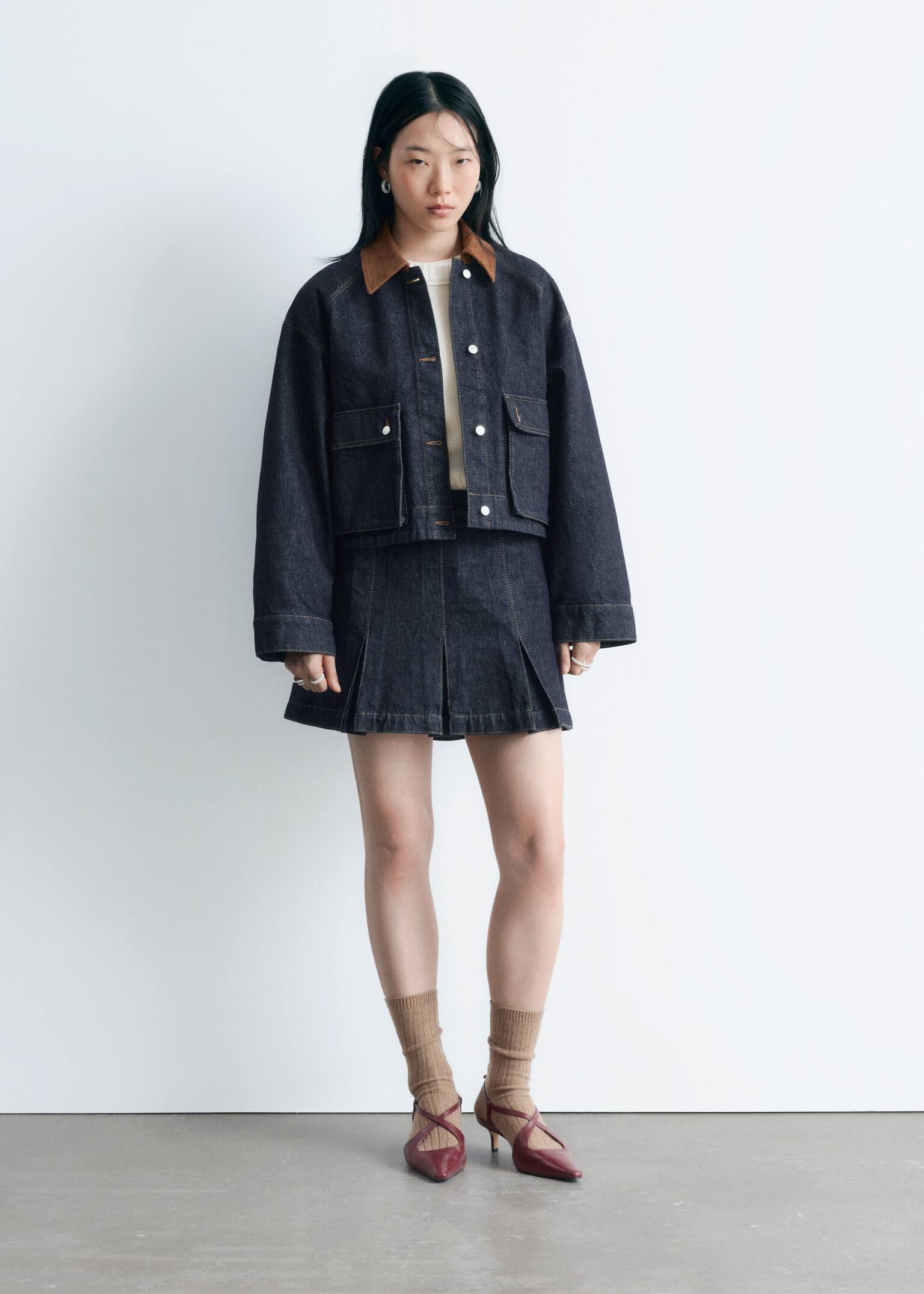 Minirock aus Denim mit Falten - Dunkelblau - 3