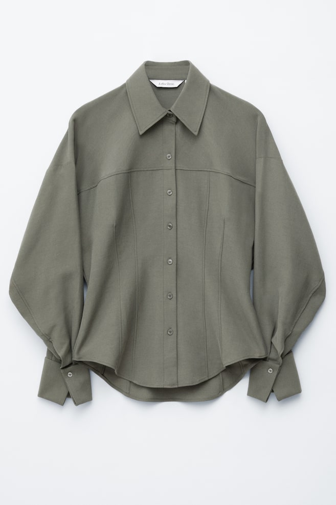 Chemise cintrée à manches bouffantes - Vert kaki foncé - 1