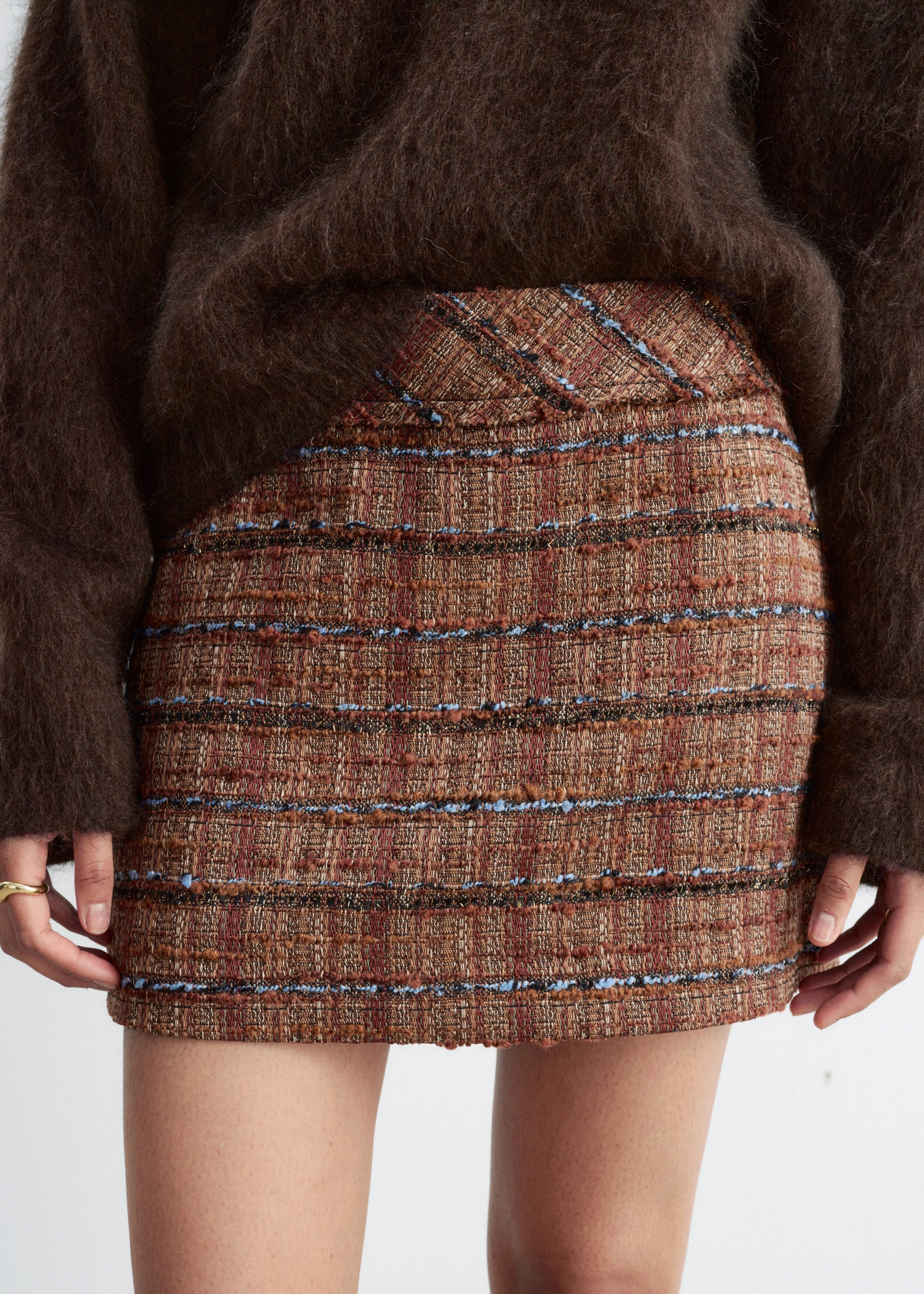 Tweed Mini Skirt - Brown - Lookbook