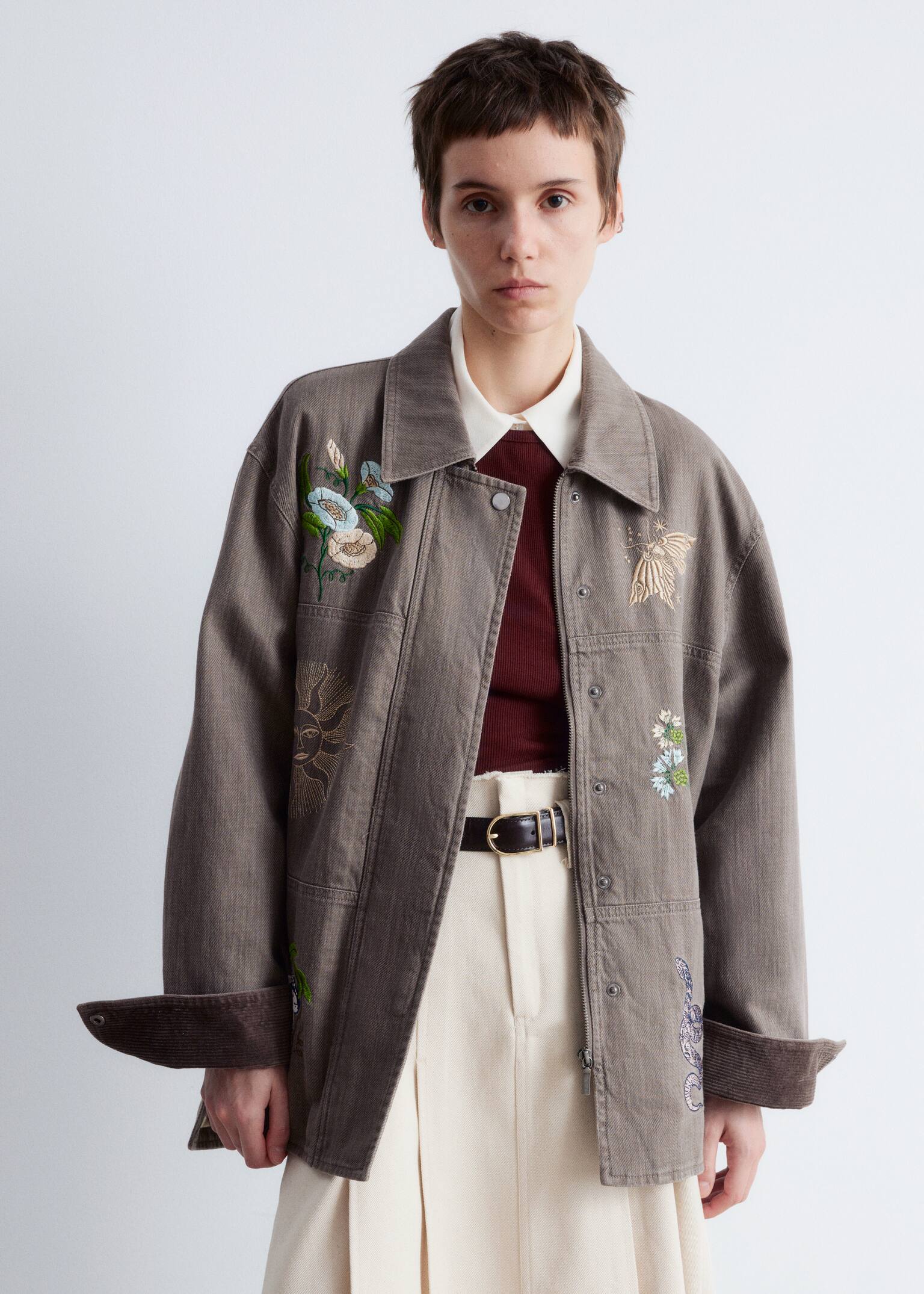 Embroidered Shirt Jacket - Mole/Embroidery - 3