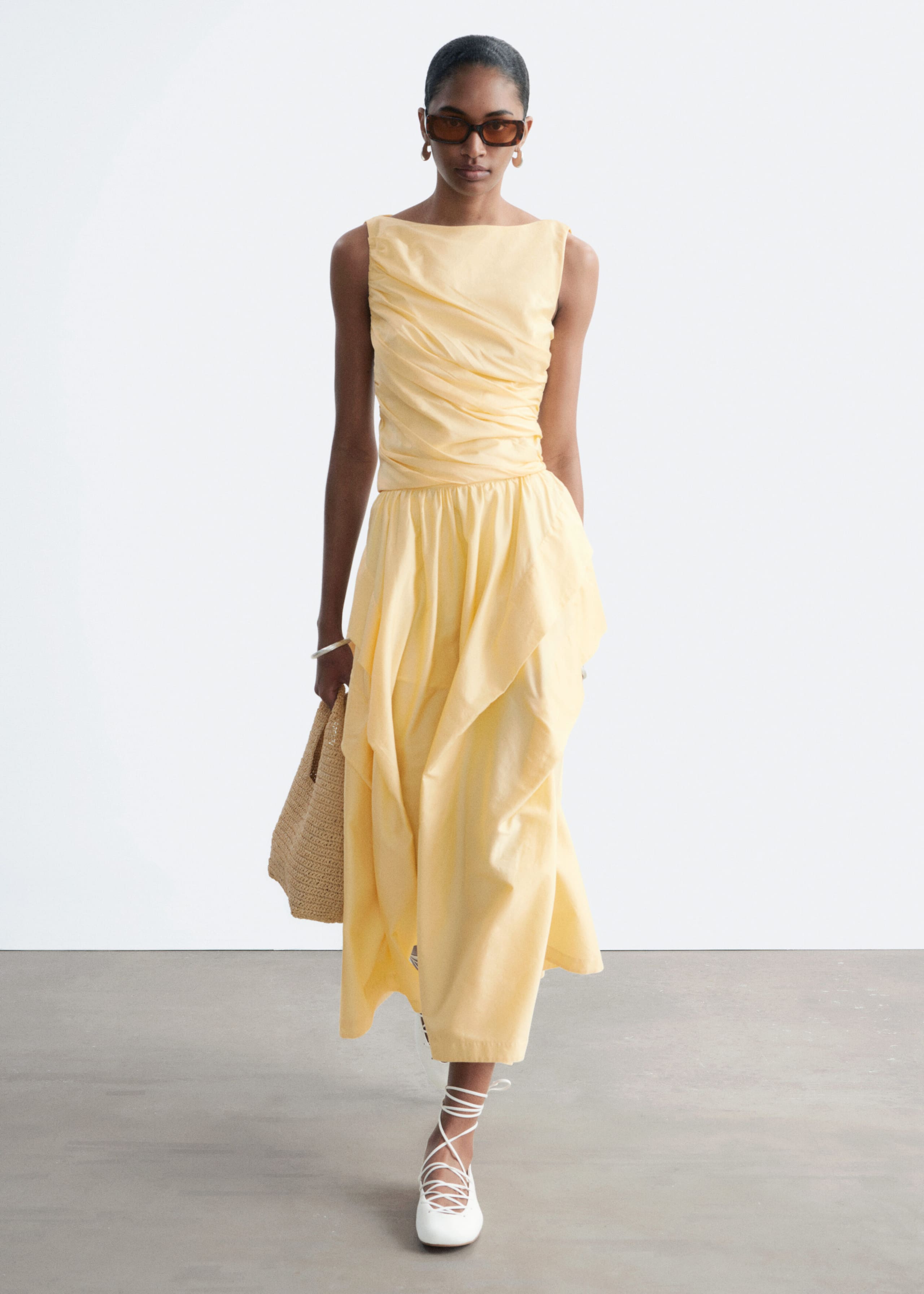 Image of Gathered Cotton Midi Skirt