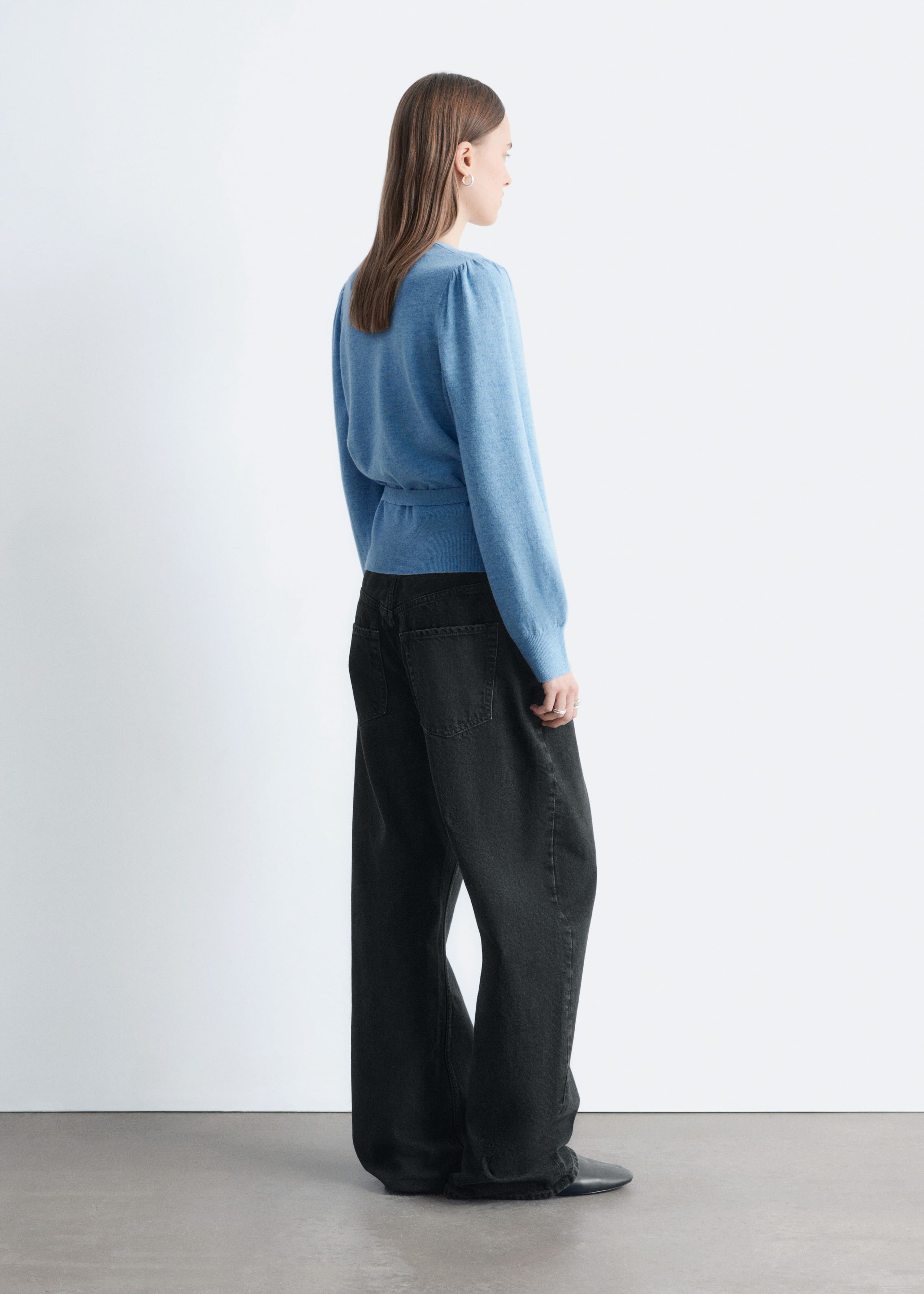 Merino Wool Wrap Cardigan - Blue Melange - Lookbook