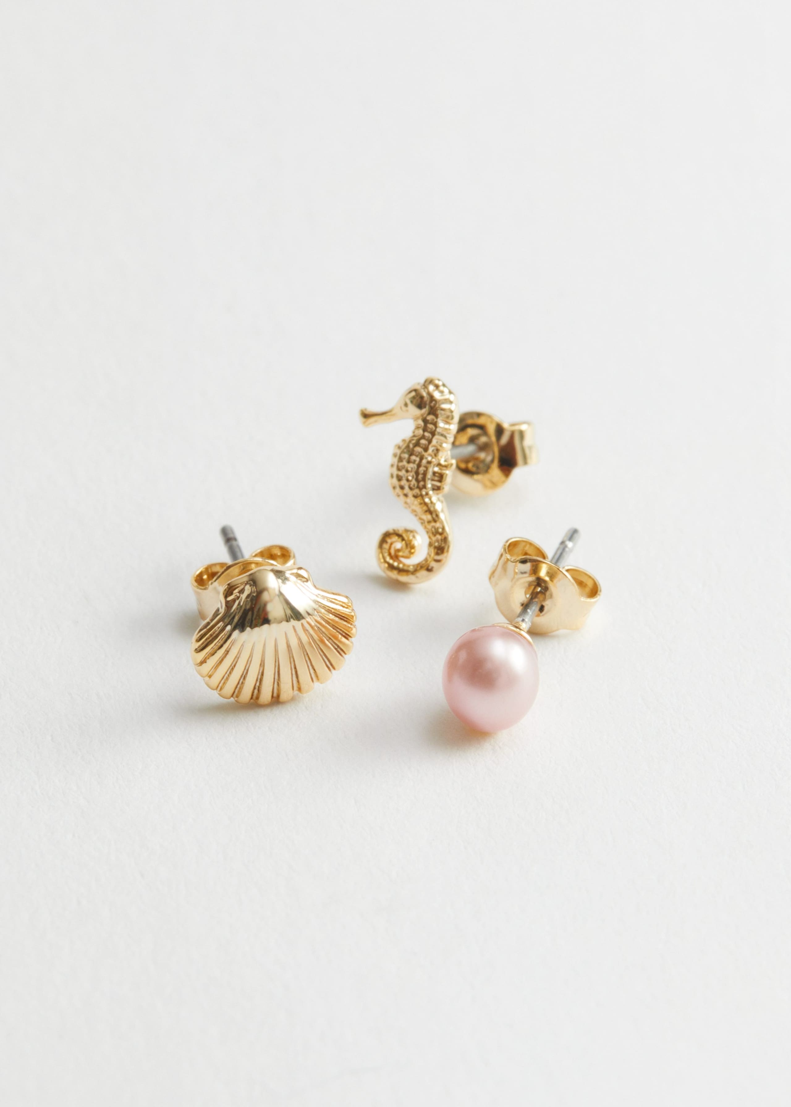 Ocean Charm Stud Earrings Set - Gold - Bodegón