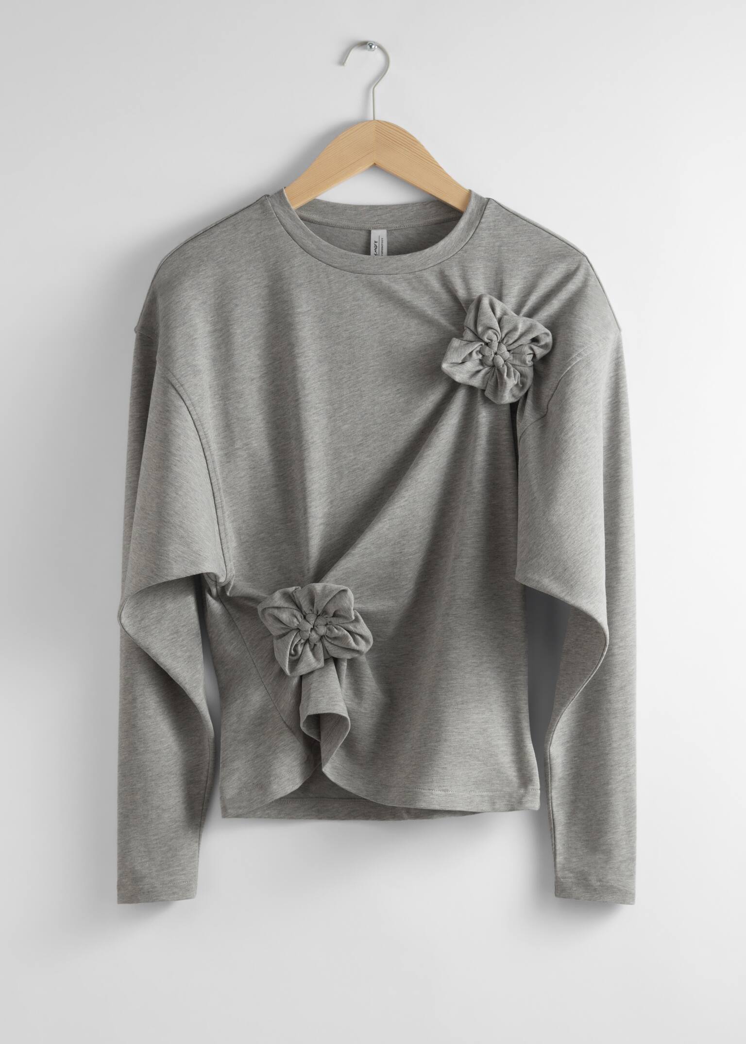 Floral-Appliqué Top - Grey melange