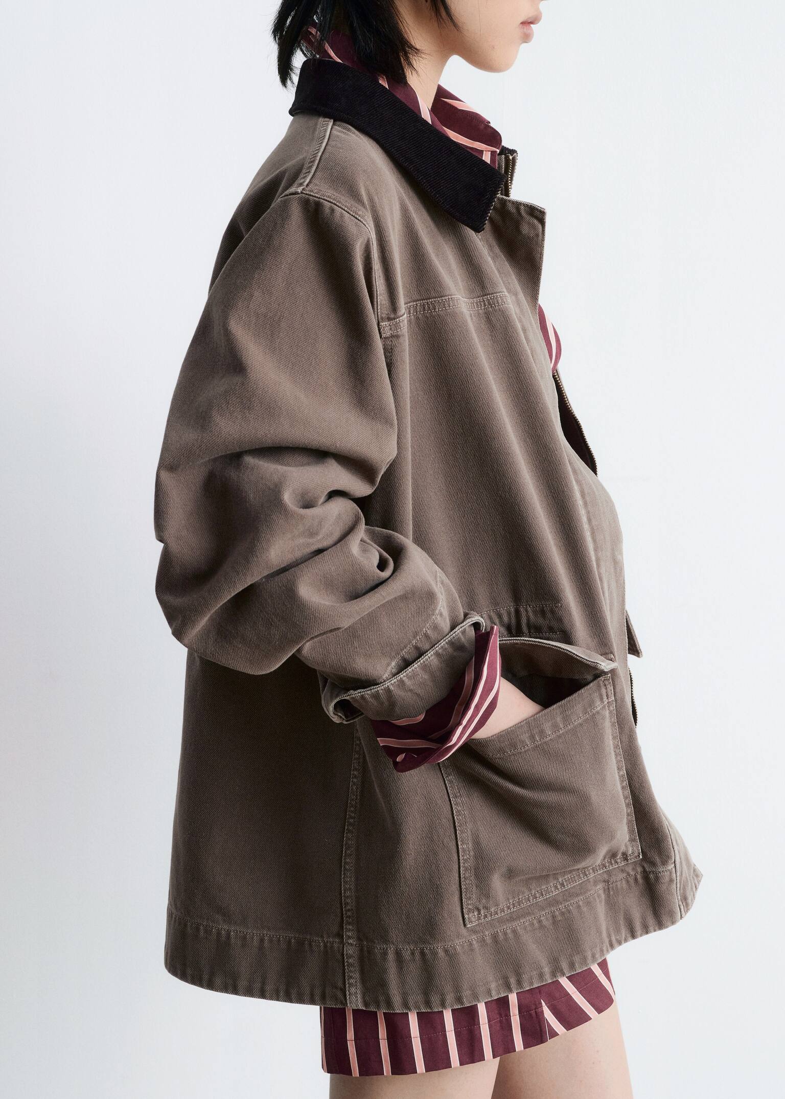 Cord-Collar Denim Jacket - Mole - 4