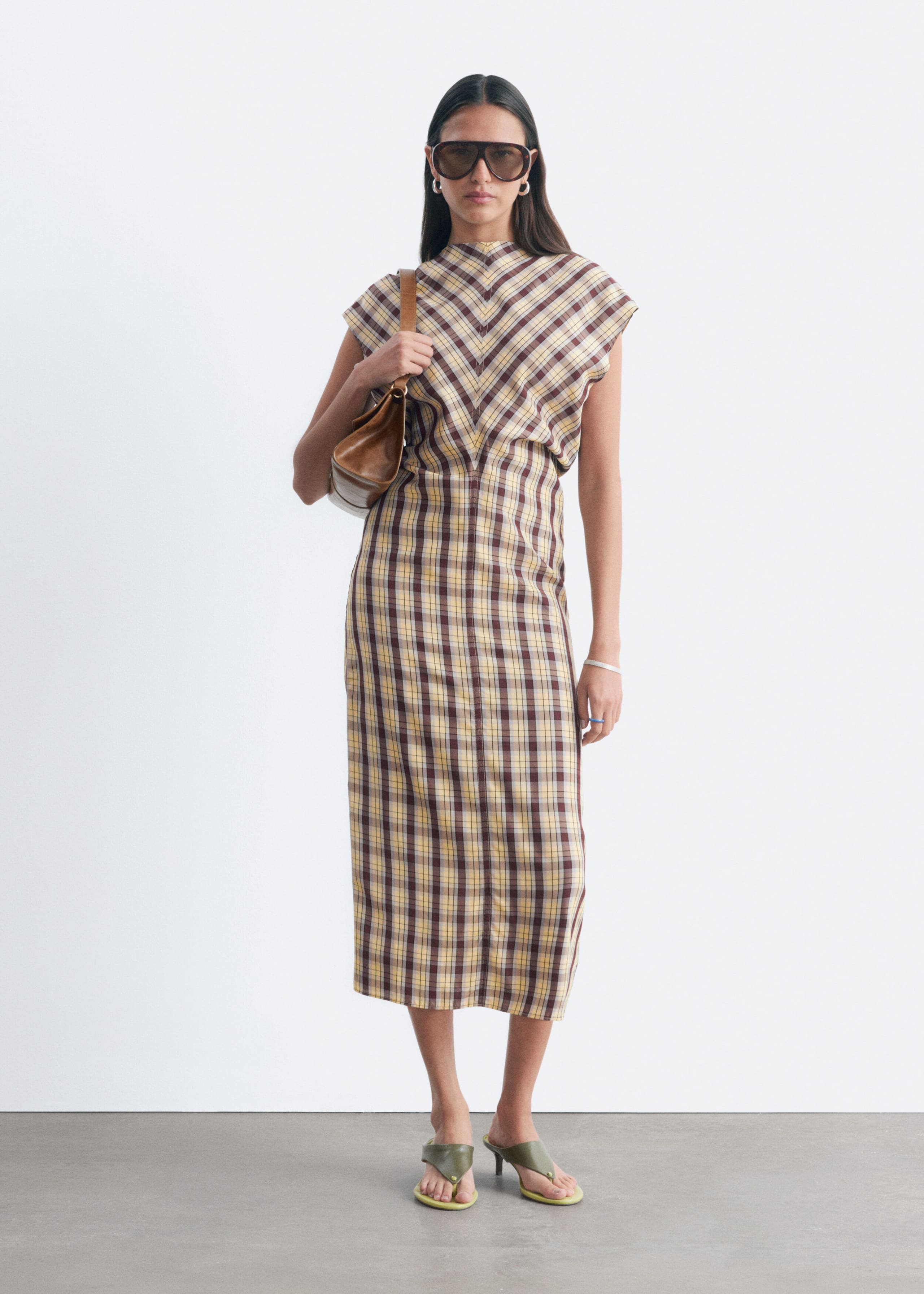 Cap Sleeve Midi Dress - Dark Red/Yellow - Lookbook