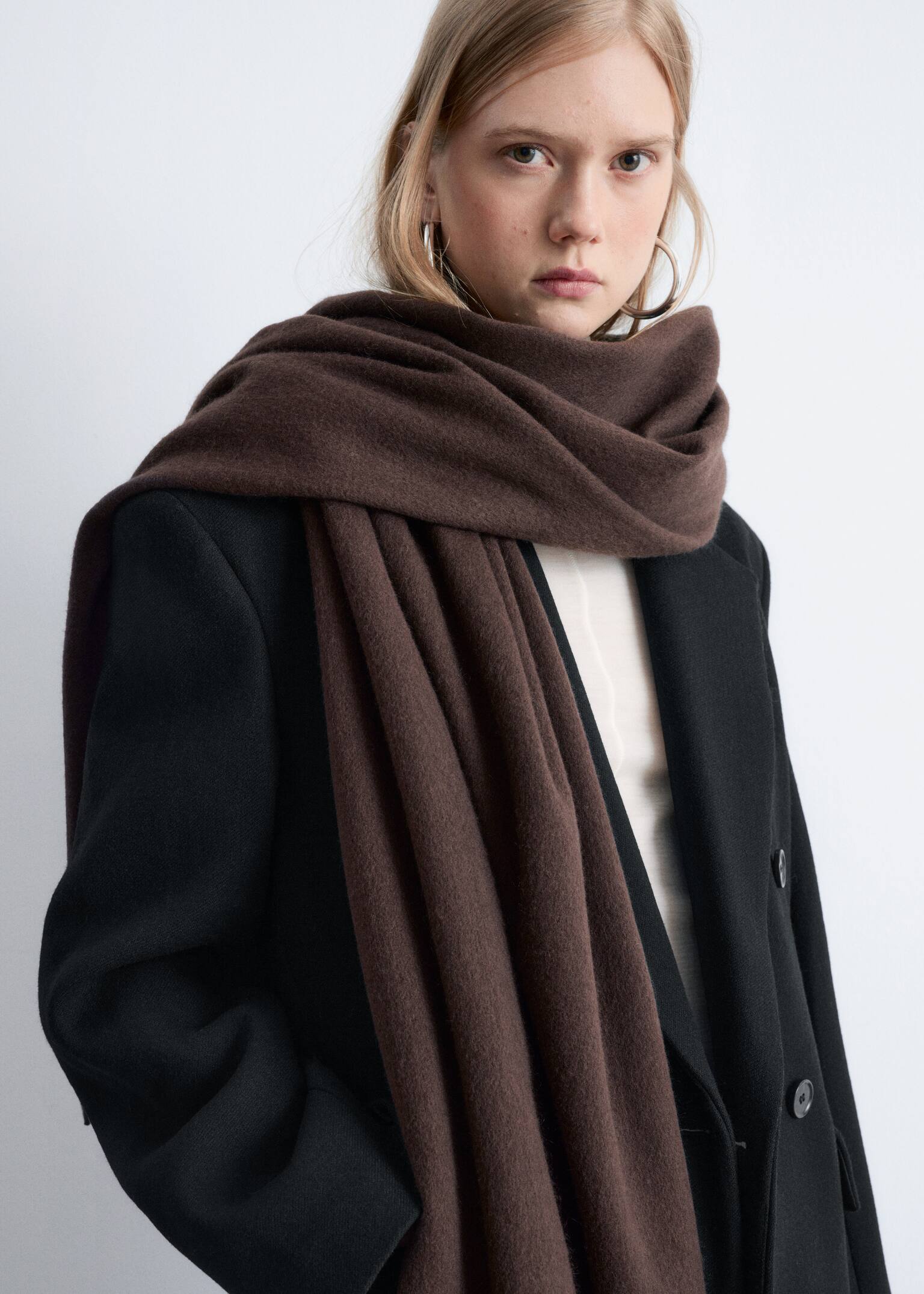 Écharpe frangée en laine - Marron/Gris/Jaune clair/Couleur crème