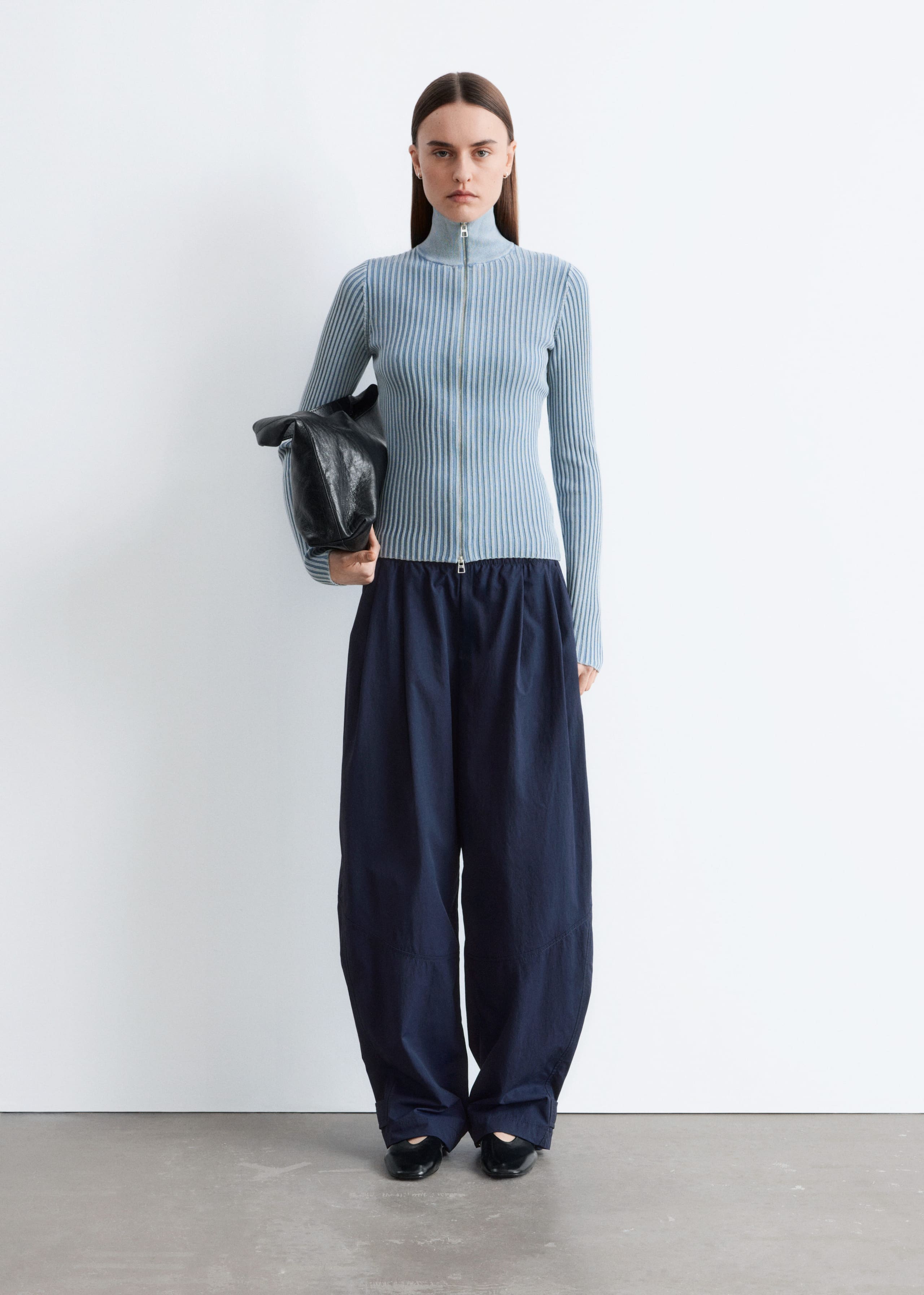 Utility Barrel-Leg Trousers - Dark Blue - Lookbook
