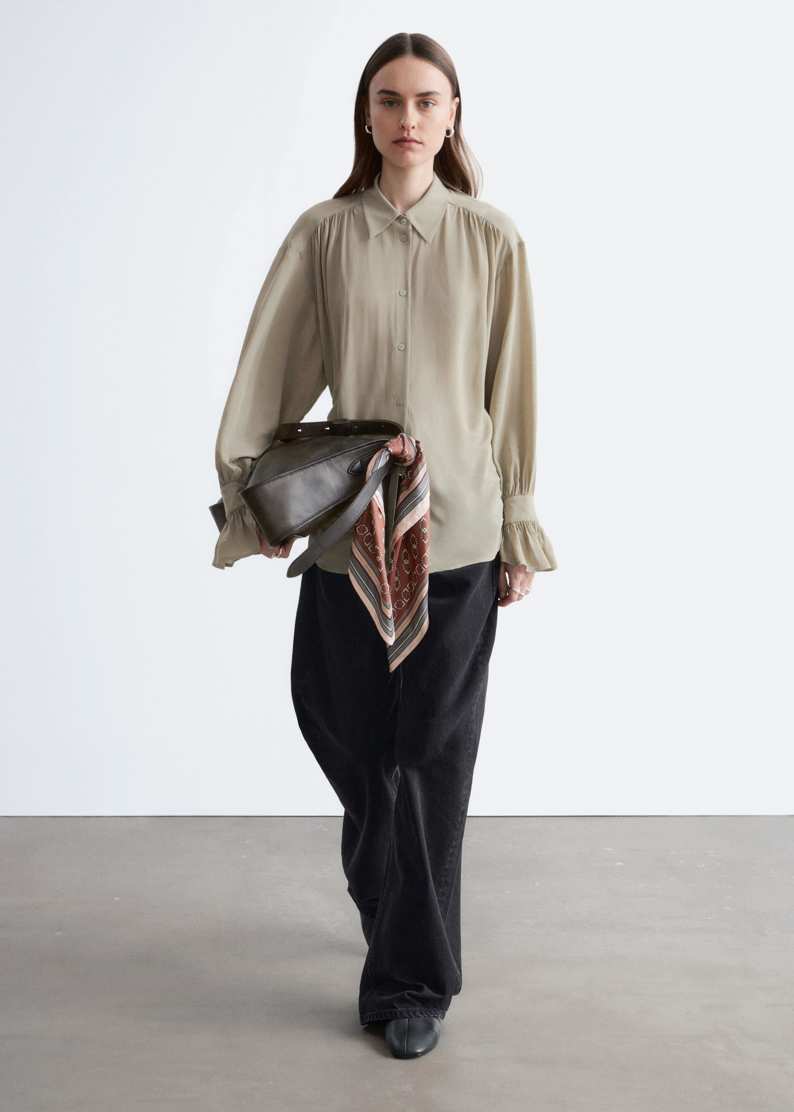 Image of Tie-Back Gathered Blouse