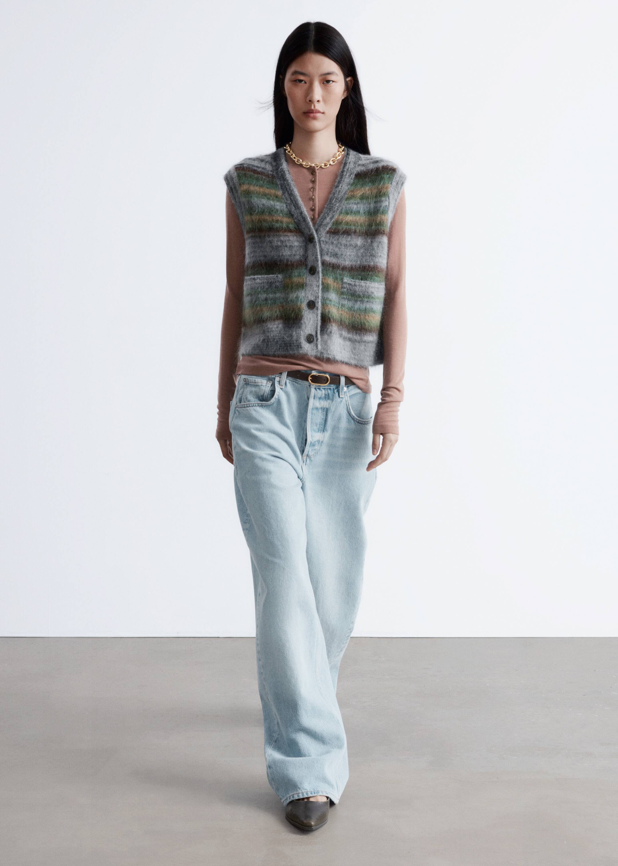 Grösseres Bild ansehen: Strickweste mit gebürsteter Textur - Grau/Grün gestreift - DAMEN | H&M CH 2