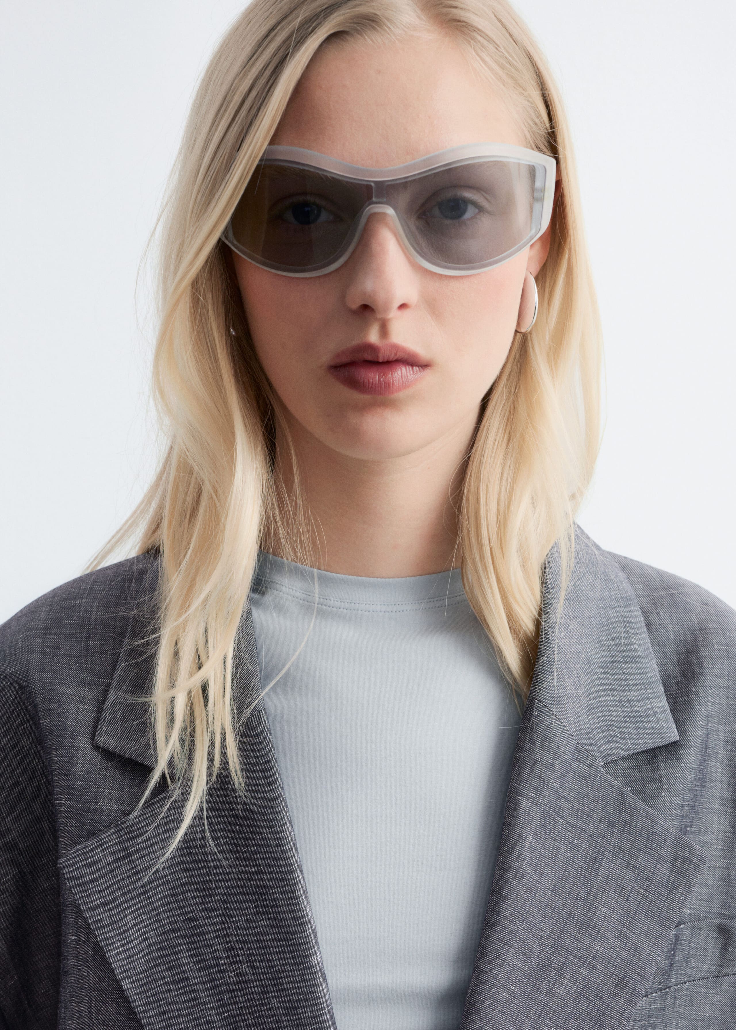 Image of Blazer cropped in lana e lino