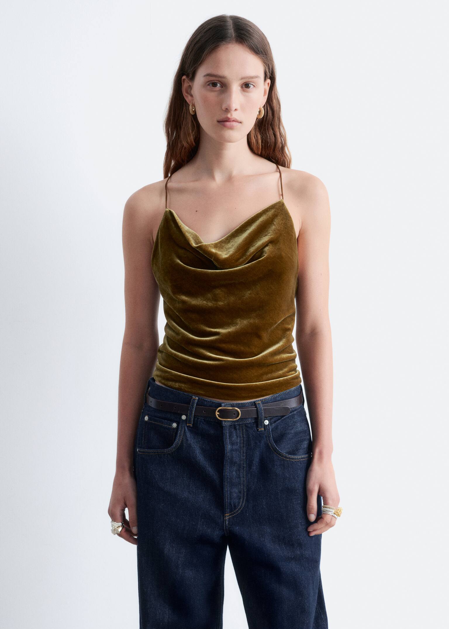 Strappy Velvet Top - Khaki Brown/Black - 3