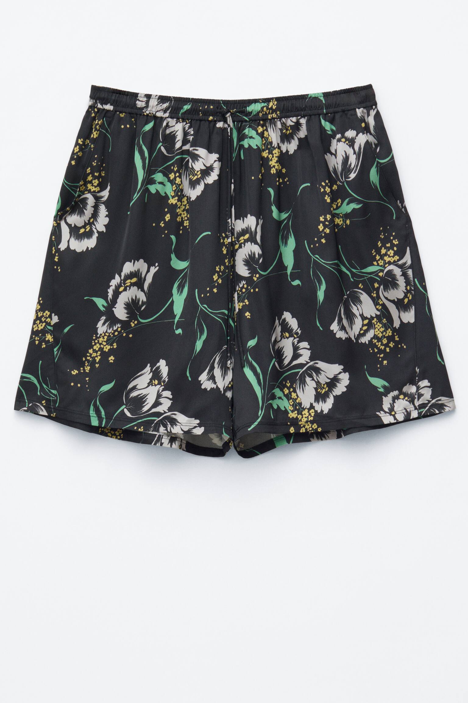 Floral Drawstring Shorts - Black/Florals - 1