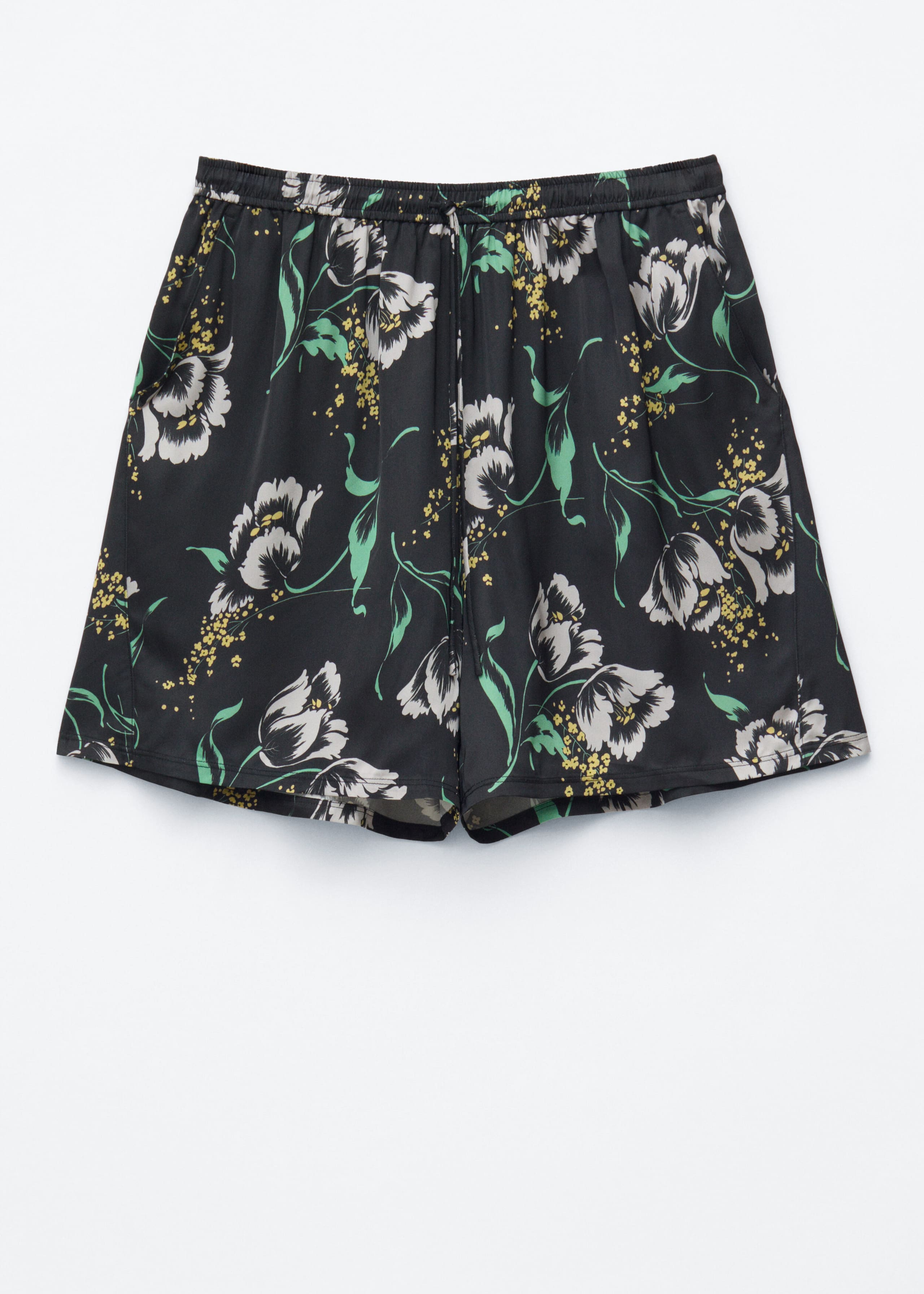 Geblümte Shorts mit Kordelzug - Schwarz/Geblümt - Stillleben