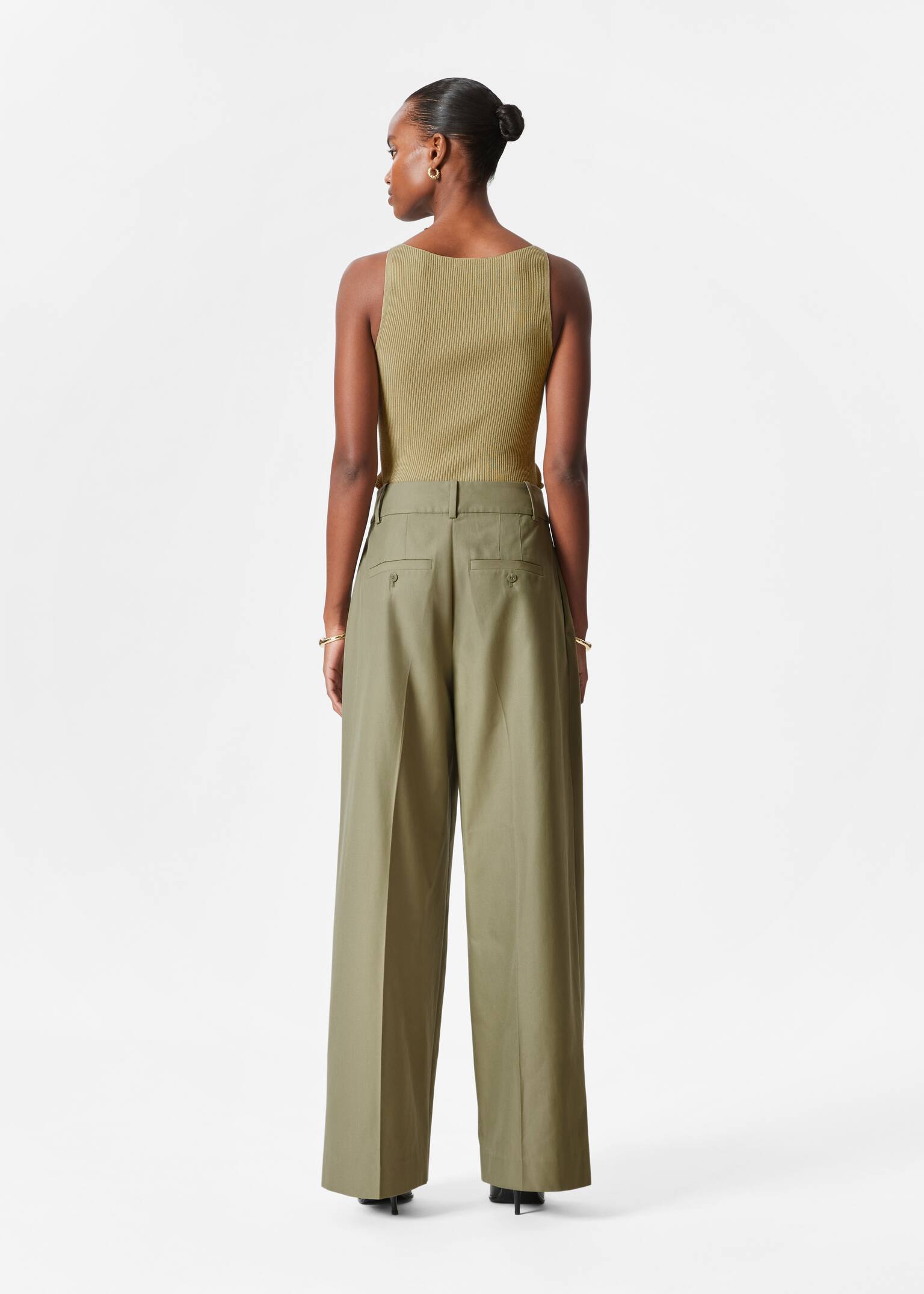 Pleated Trousers - Khaki Green/Dark blue - 4