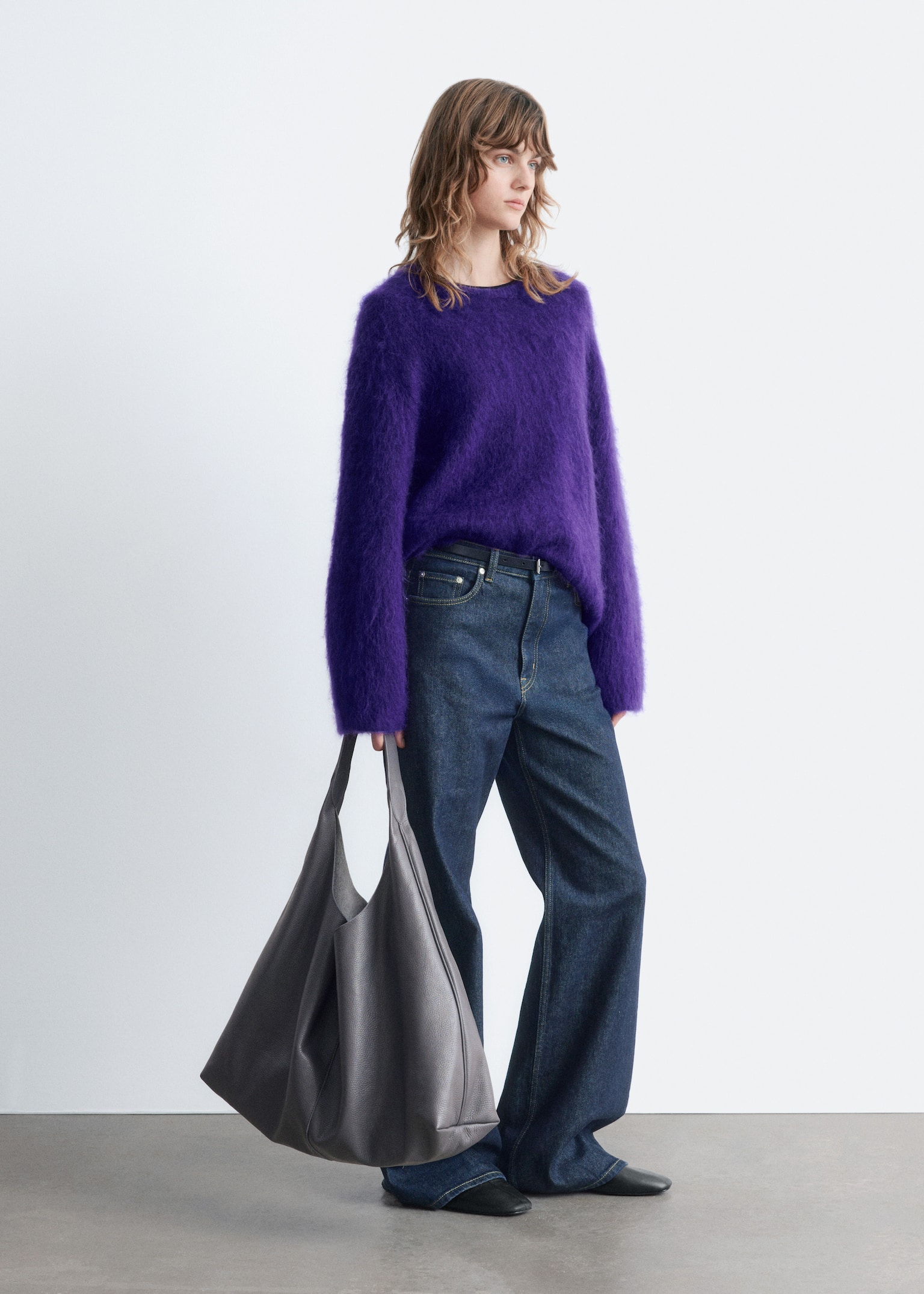 Pullover aus einer gebürsteten Mohairmischung - Dunkelviolett/Dunkelbeige - 6