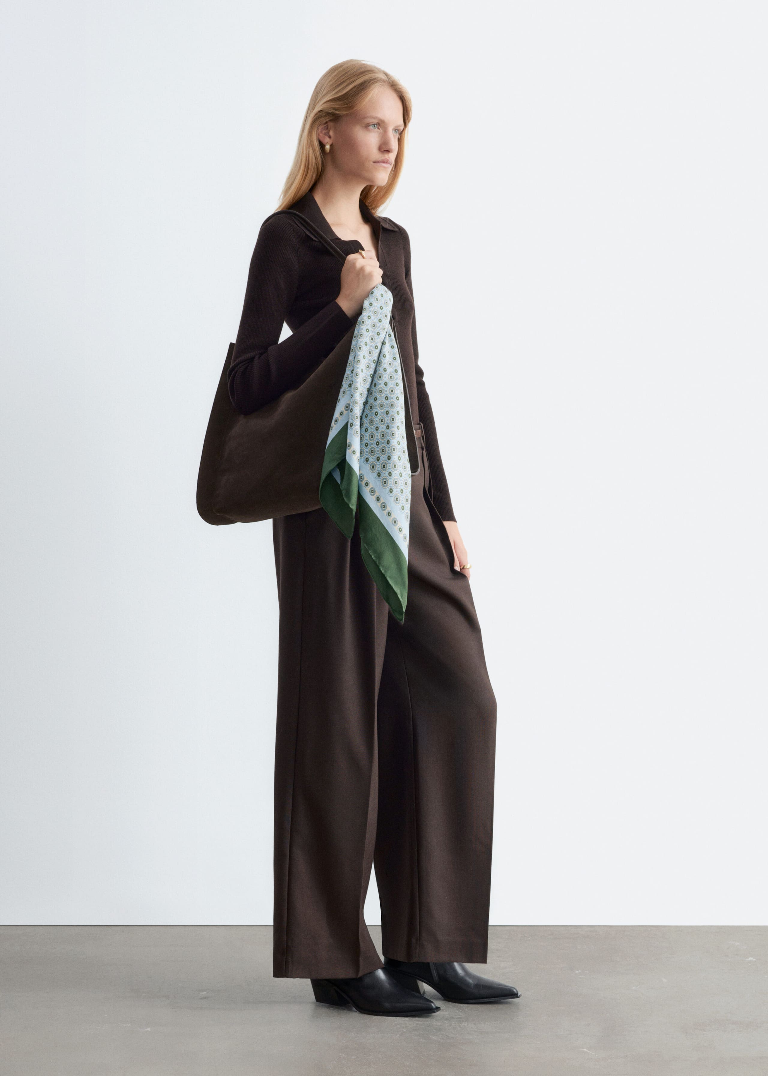 Button-Detail Wool Top - Dark Brown - Lookbook