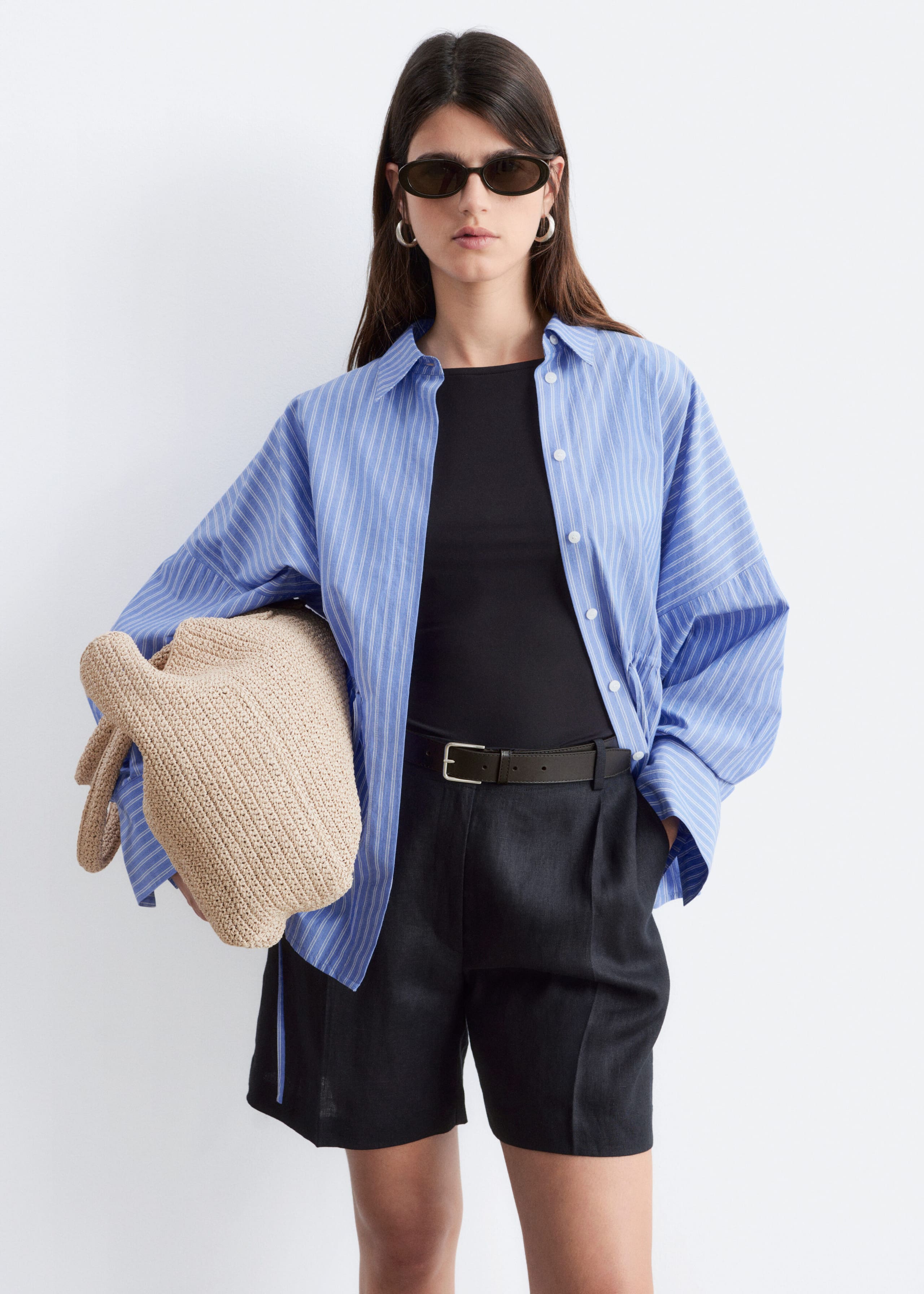 Pleated Linen Shorts - Dark Brown - Lookbook