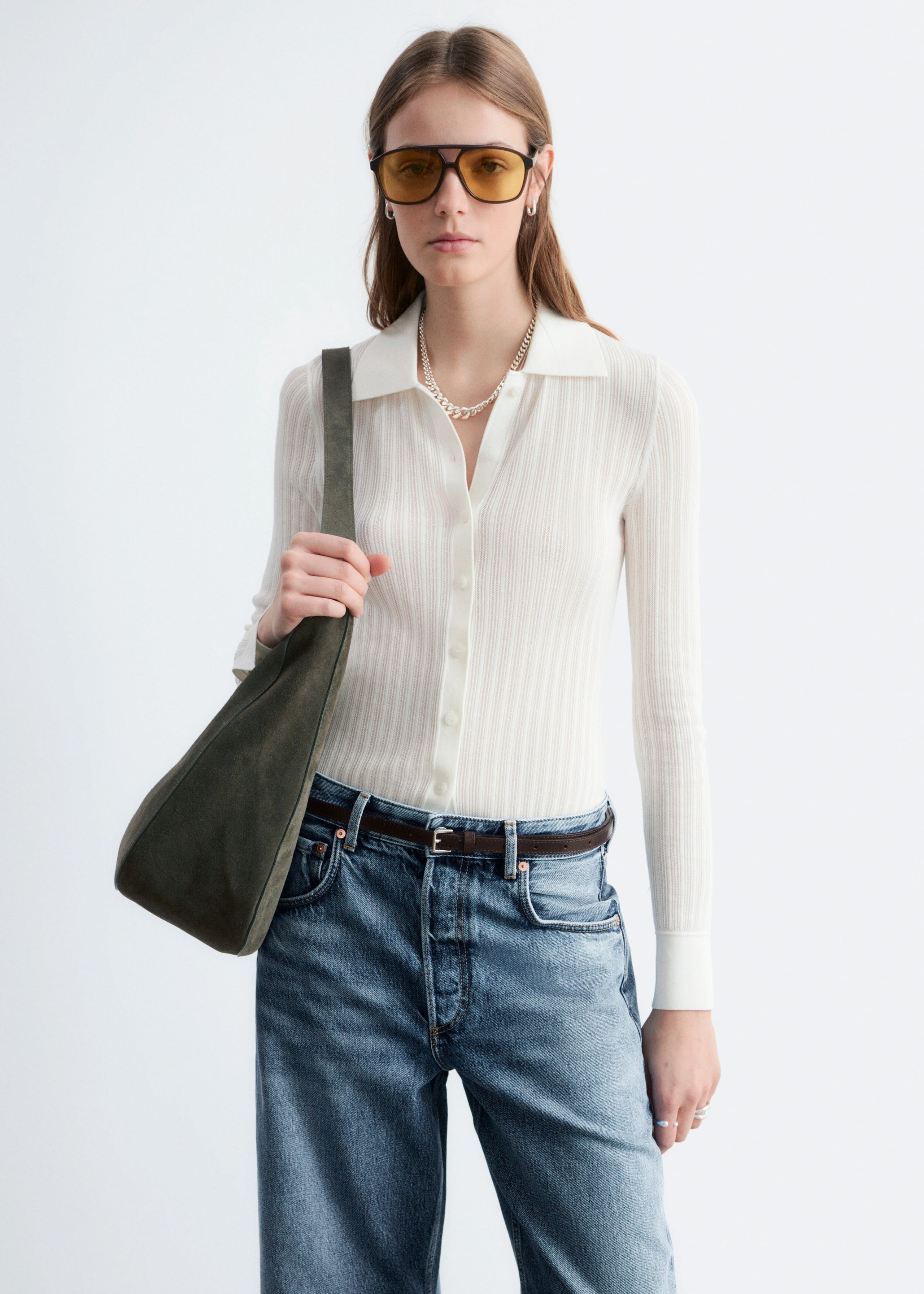 Image of Geripptes Pointelle-Poloshirt