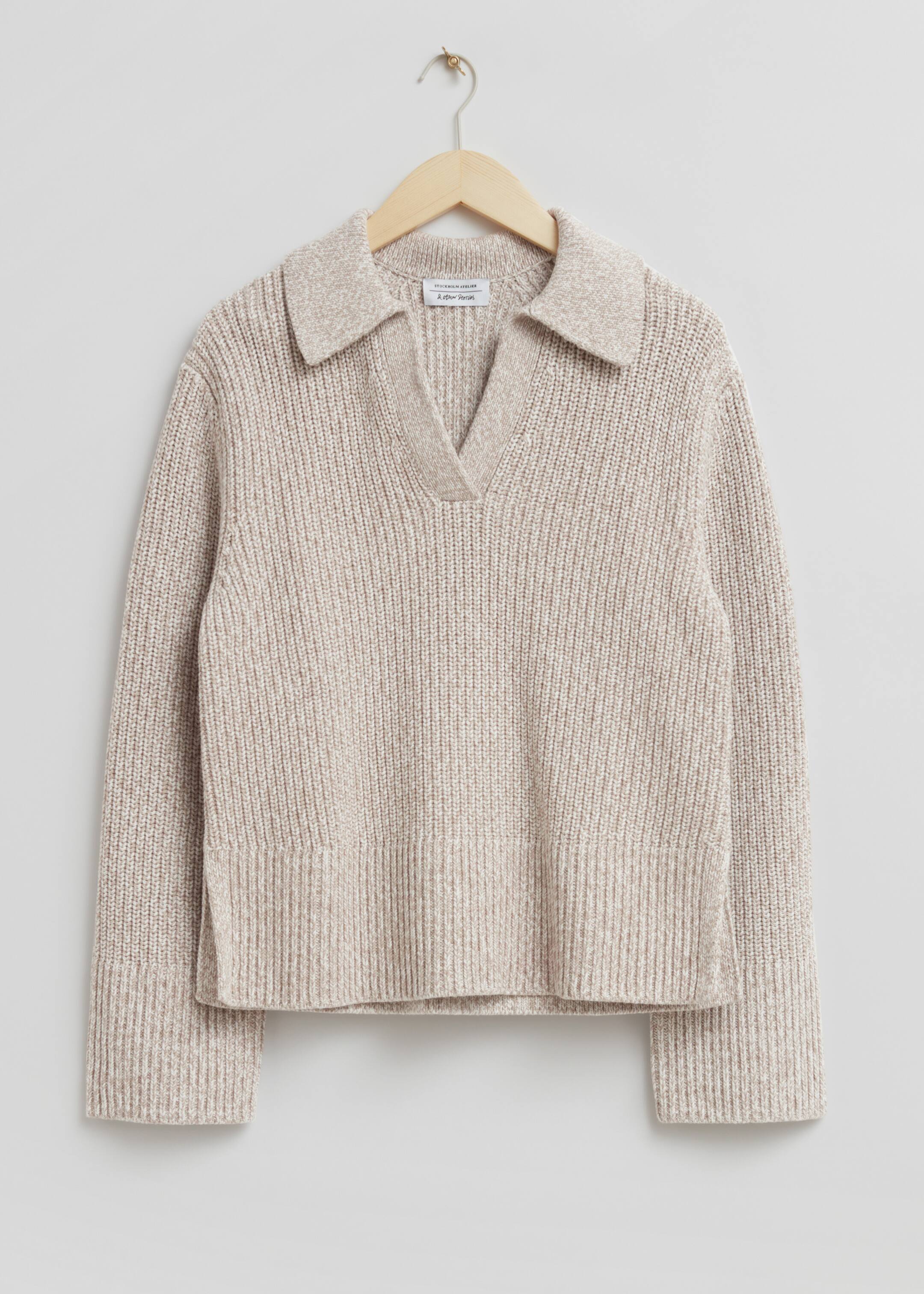 View larger image: Knitted Wide Cuff Jumper - Dusty Beige - Ladies | H&M GB 1