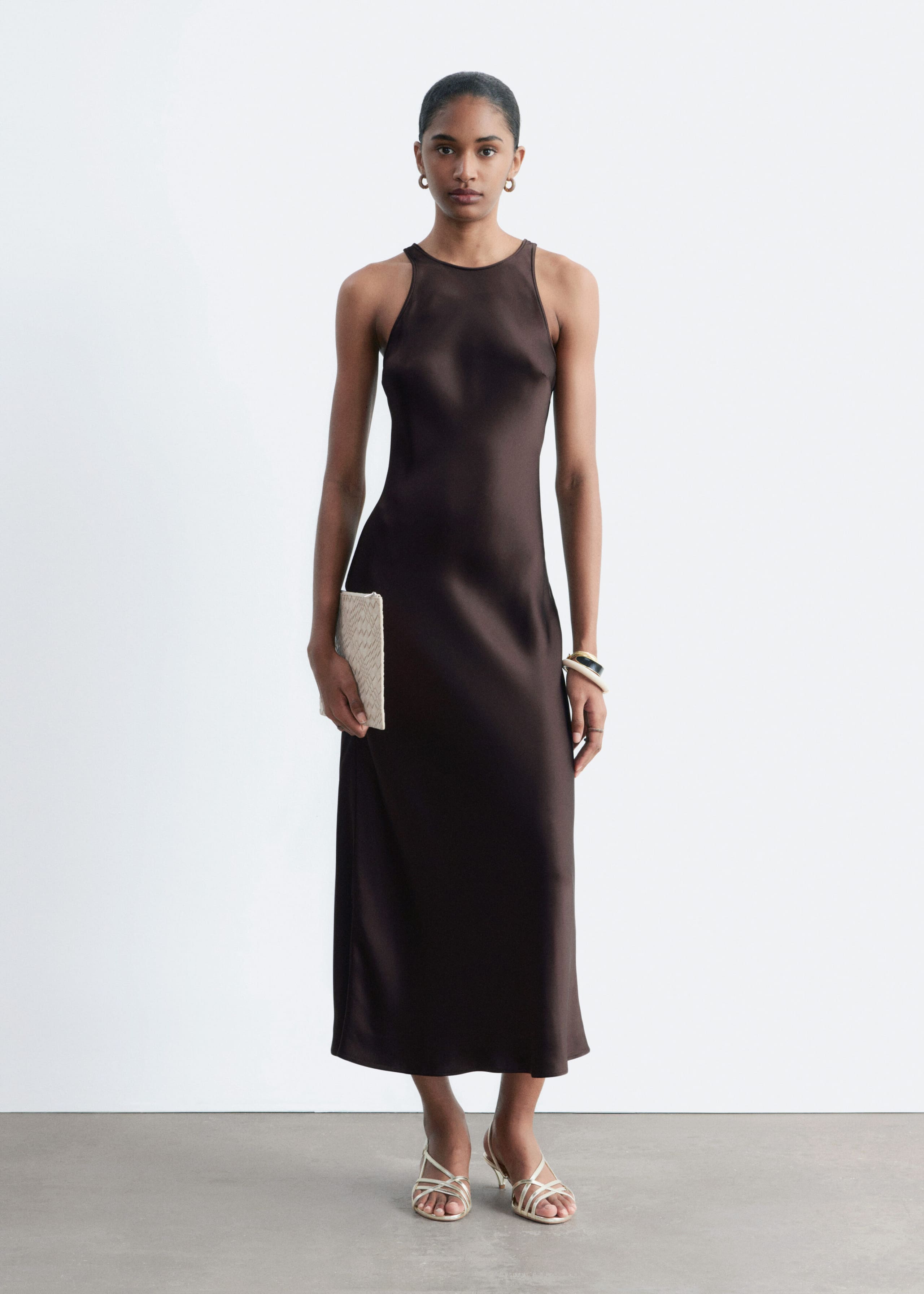 Image of Sleeveless Satin Midi Dress
