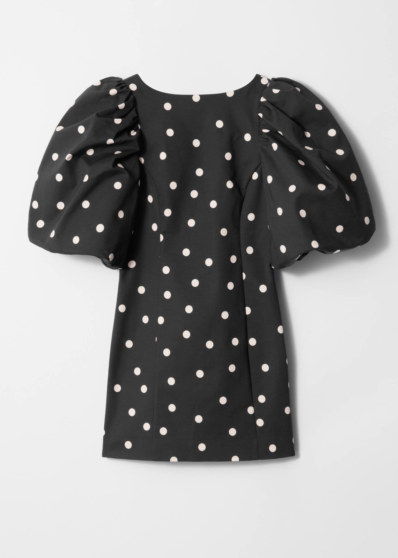 Puff-Sleeve Mini Dress - Fekete pöttyös/Yellow Pattern - 2