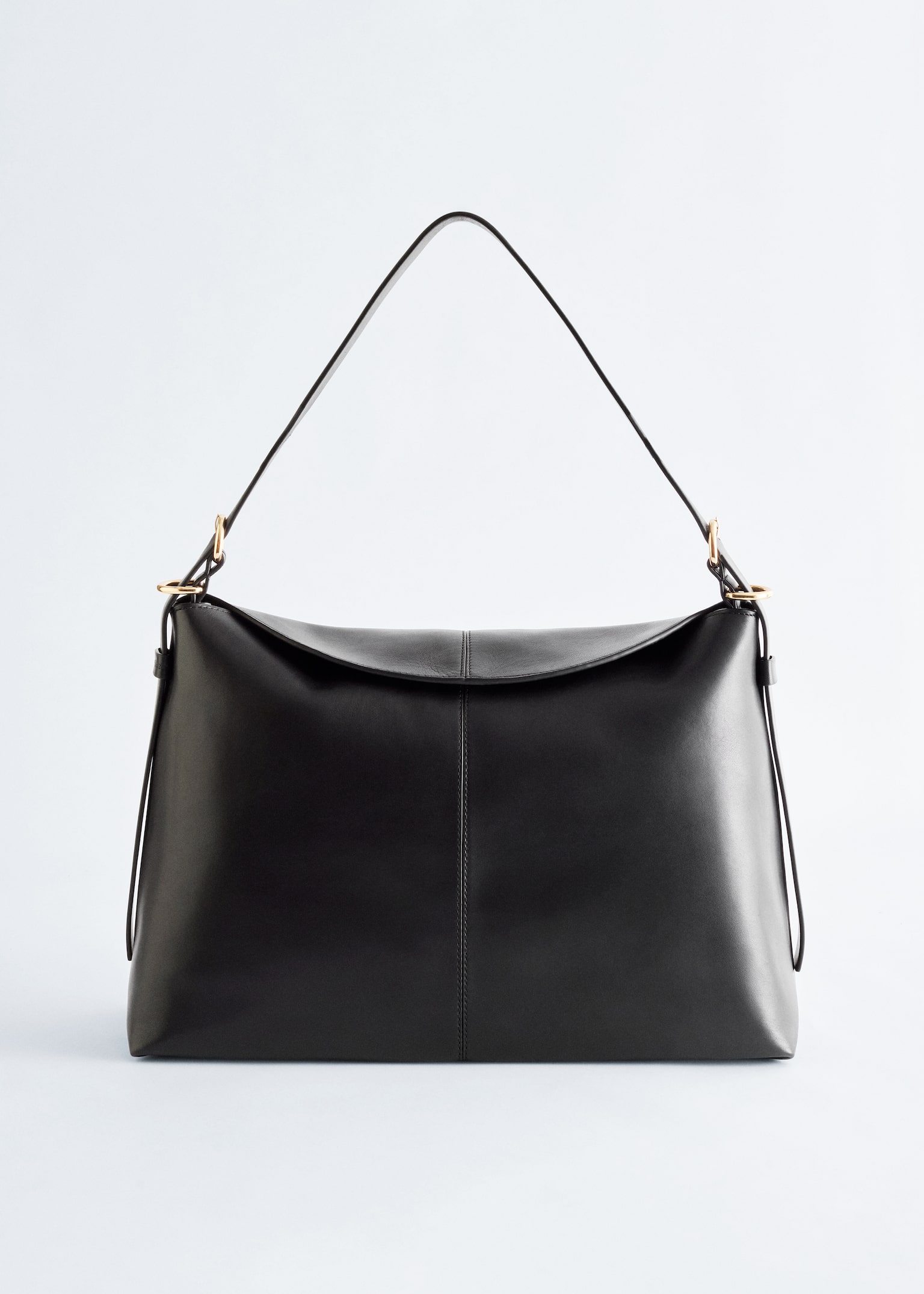 Large Leather Shoulder Bag - Black/Beige suede