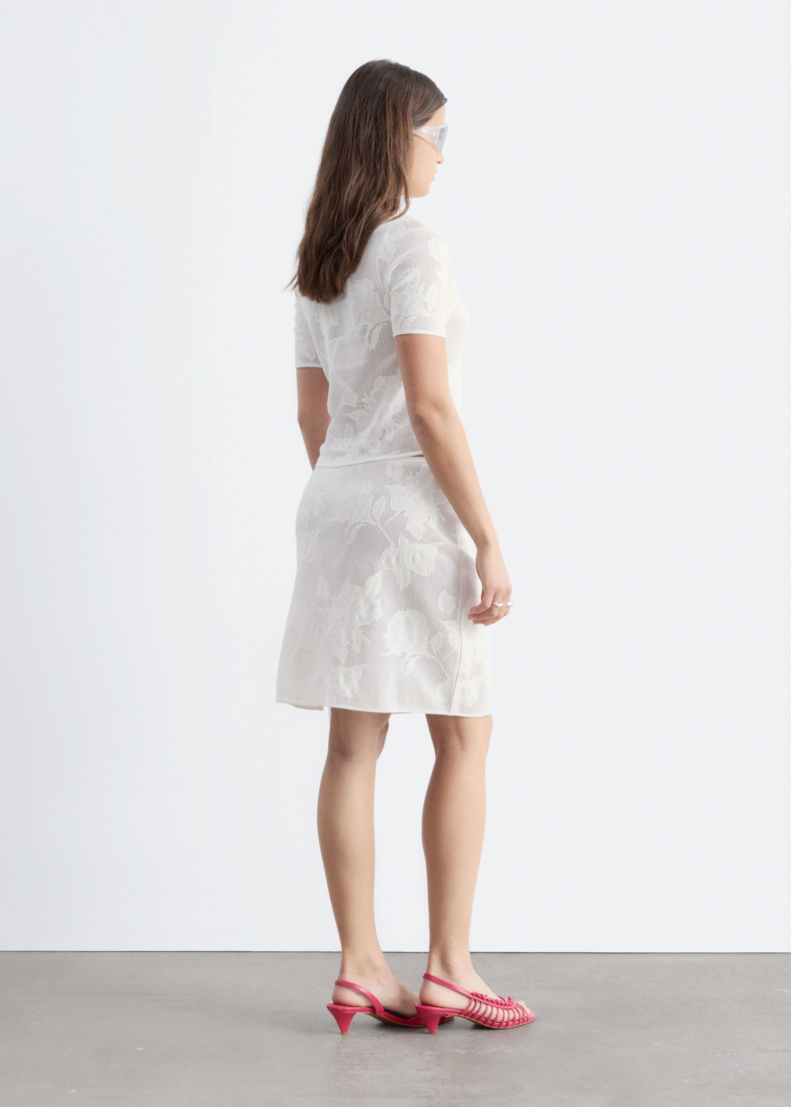 Floral Jacquard Top - White - Lookbook