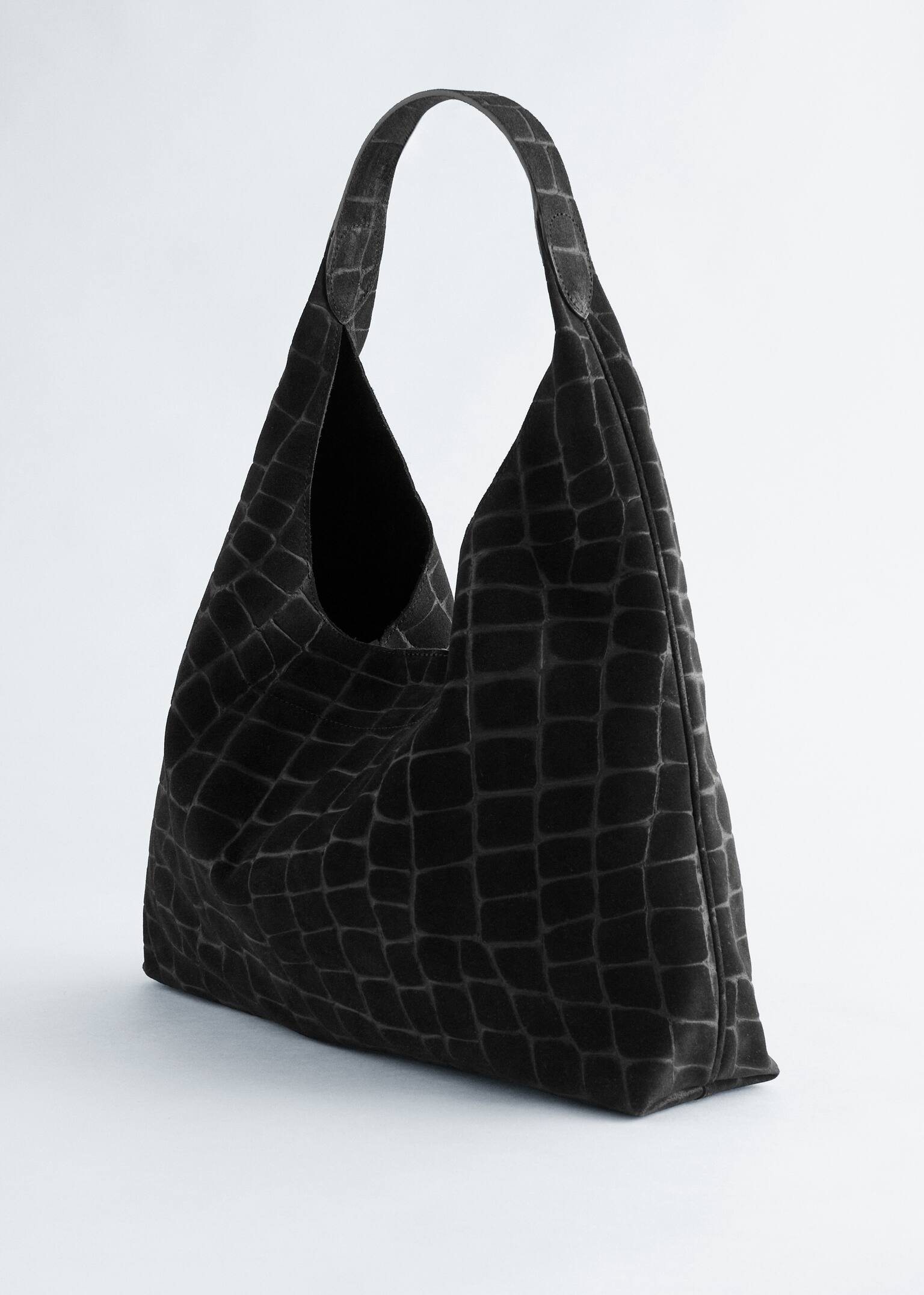 Geantă Tote din piele întoarsă Croco - Negru Croco - 4