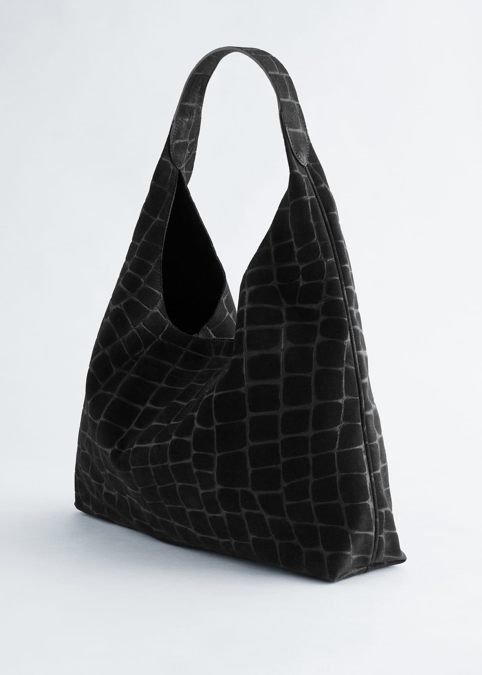 Sac cabas en daim effet croco - Croco noir - 2