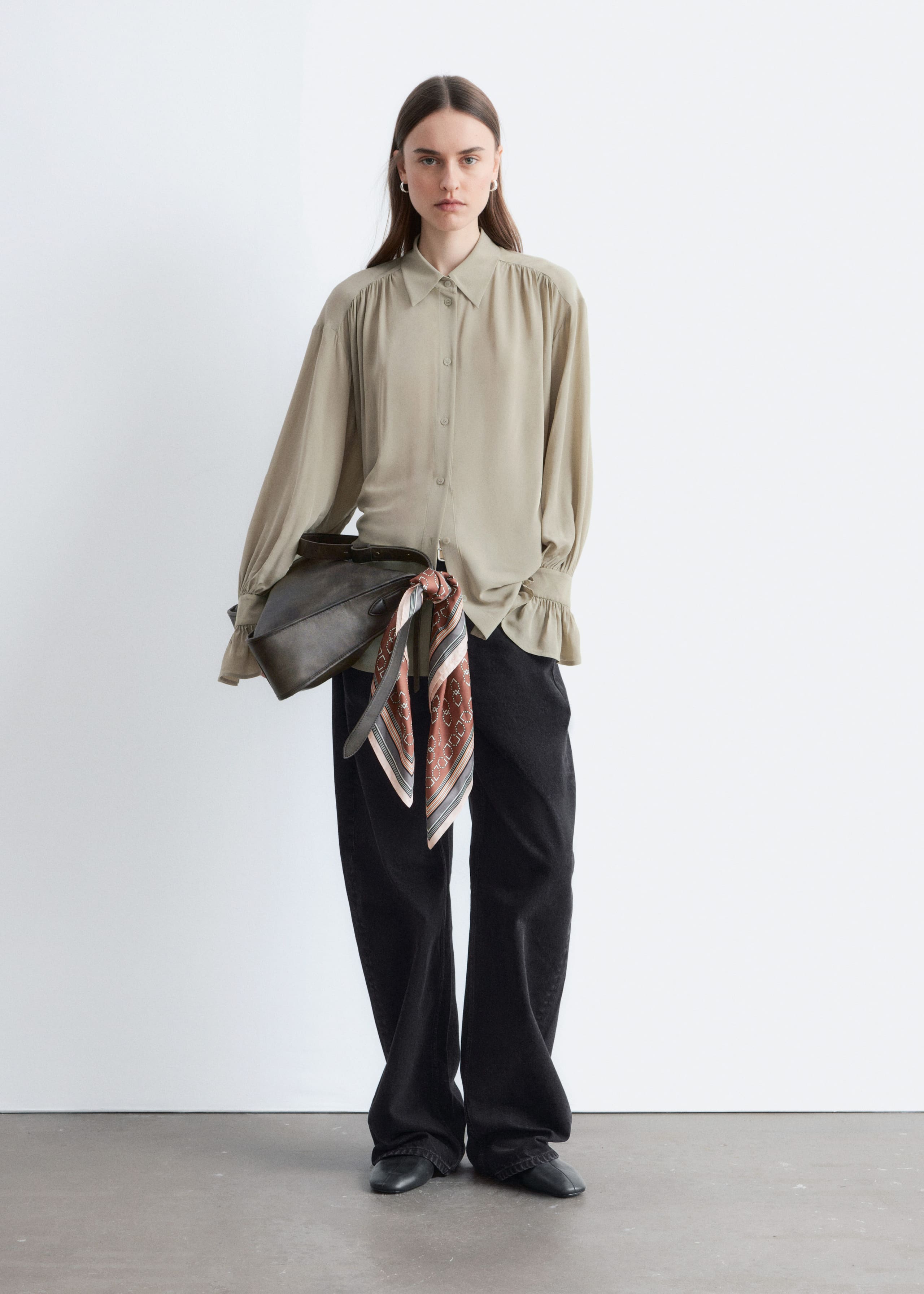 Image of Tie-Back Gathered Blouse