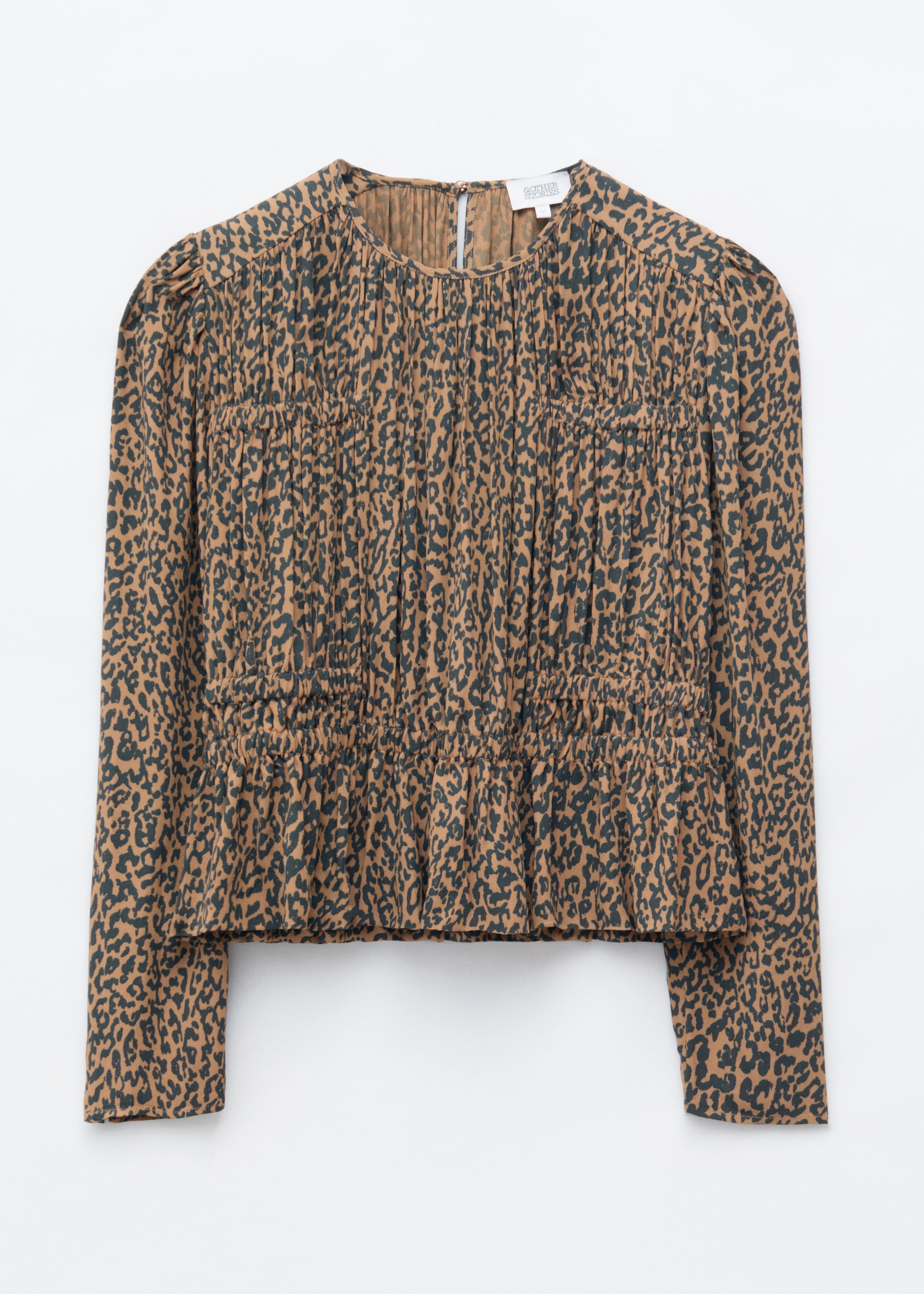 Gesmokte Bluse - Beige/Leopardenmuster