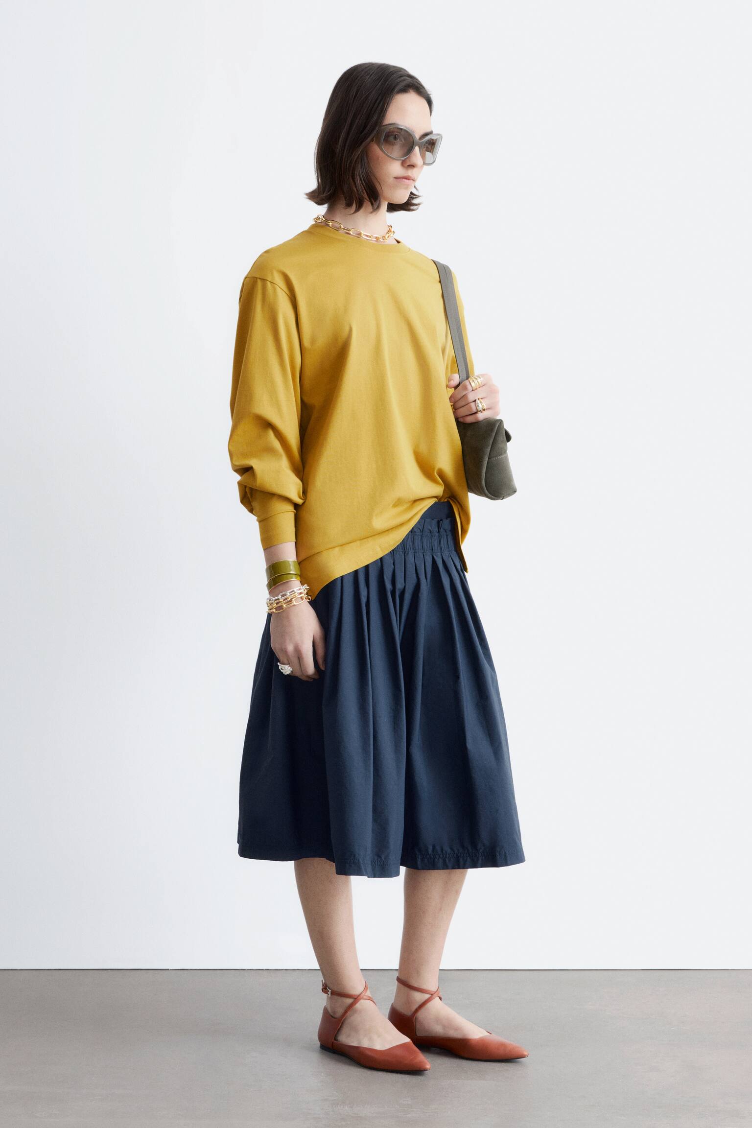 Jersey top met lange mouwen - Donkergeel/Wit/Marineblauw/witte strepen - 5