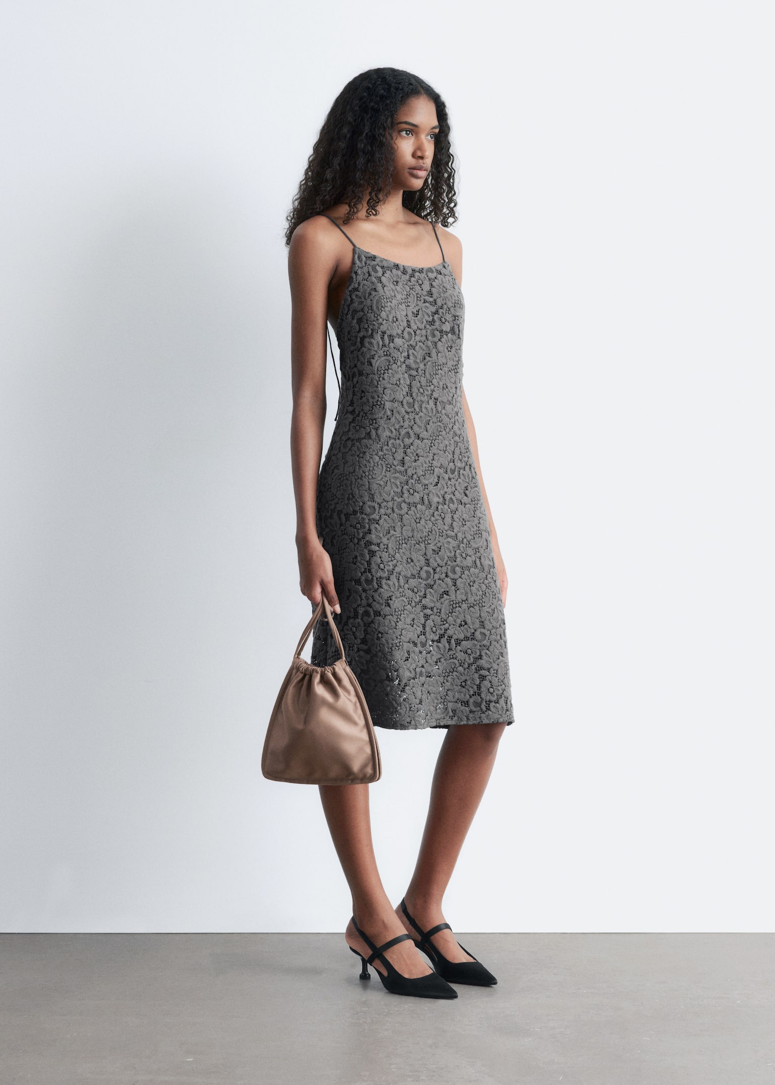 Lace Midi Dress - Dark Grey - 1
