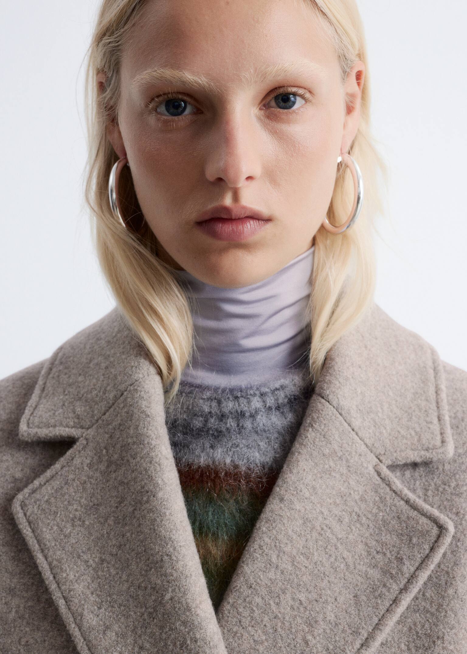 Cappotto voluminoso in lana con cintura - Beige/Nero/Viola scuro/Blu navy/Talpa scuro mélange - 7