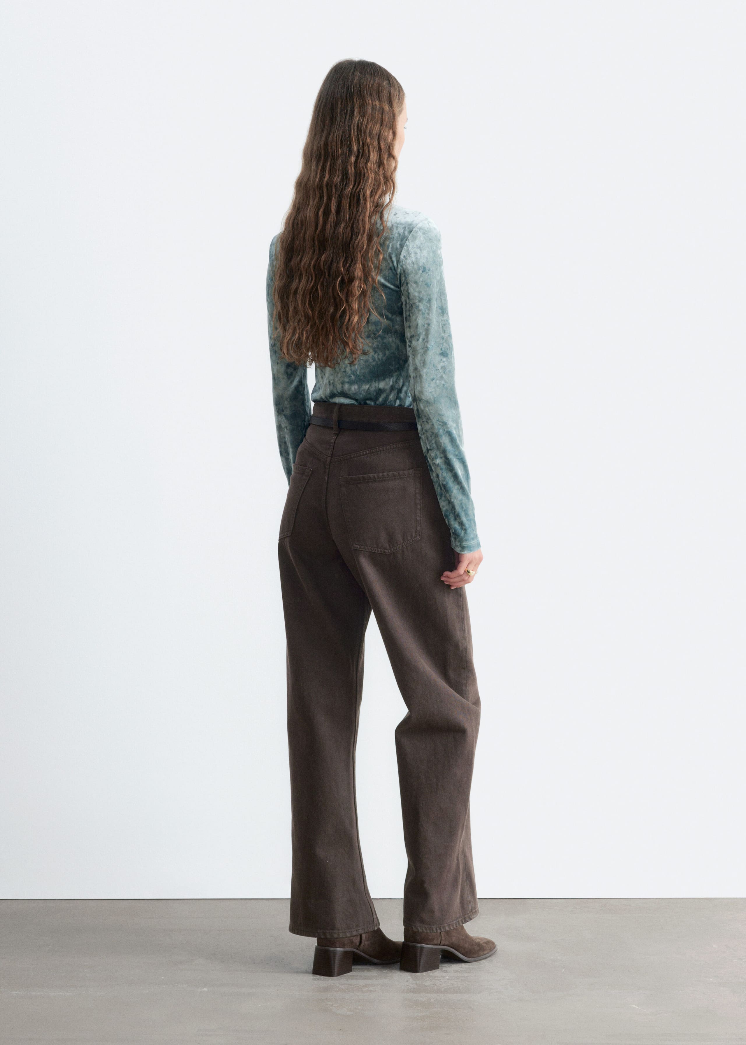 Velvet Mock Neck Top - Turquoise - Lookbook
