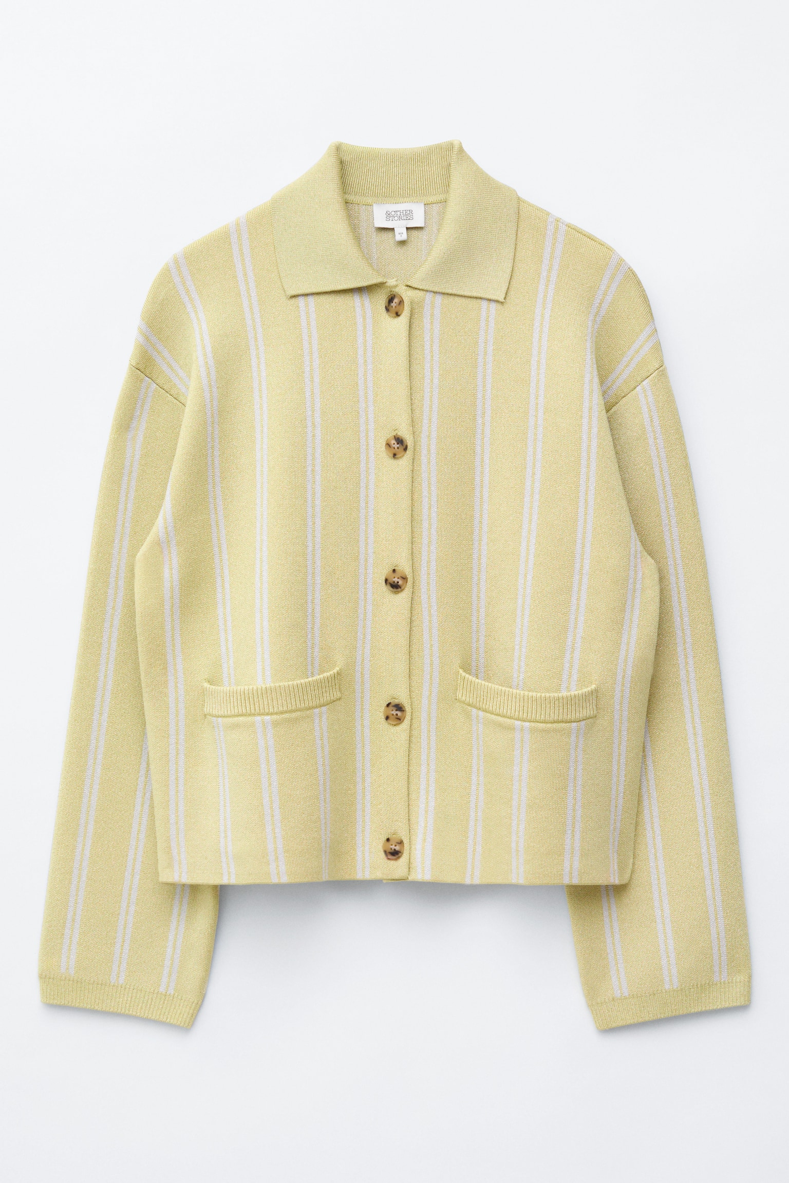 Oversized stickad pikécardigan - Gul/vita ränder - 2