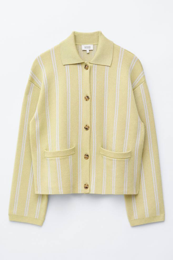 Oversized Polo-Knit Cardigan - Yellow/White Stripes - 1