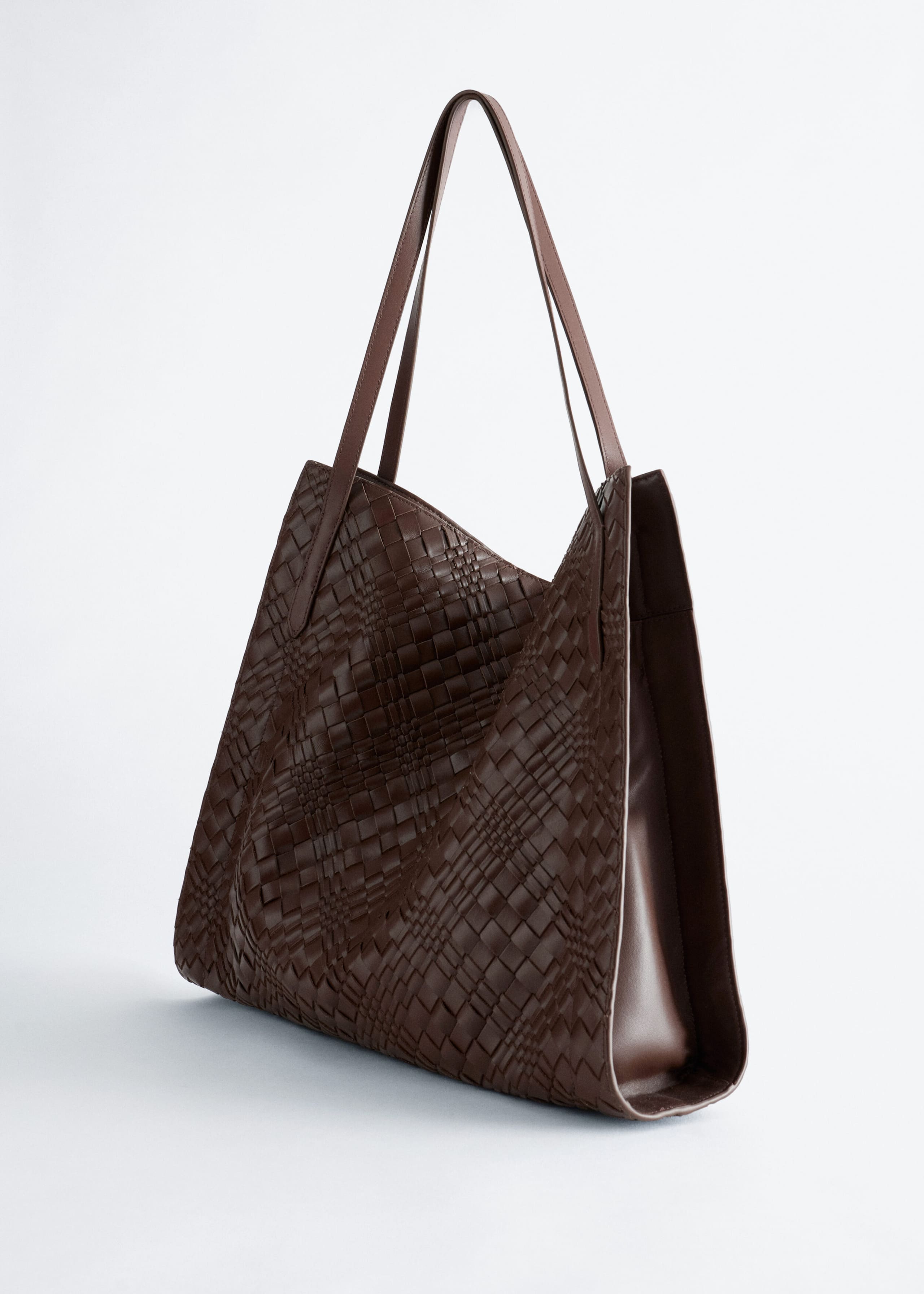Open Braided Leather Tote - Dark Brown - Still Life