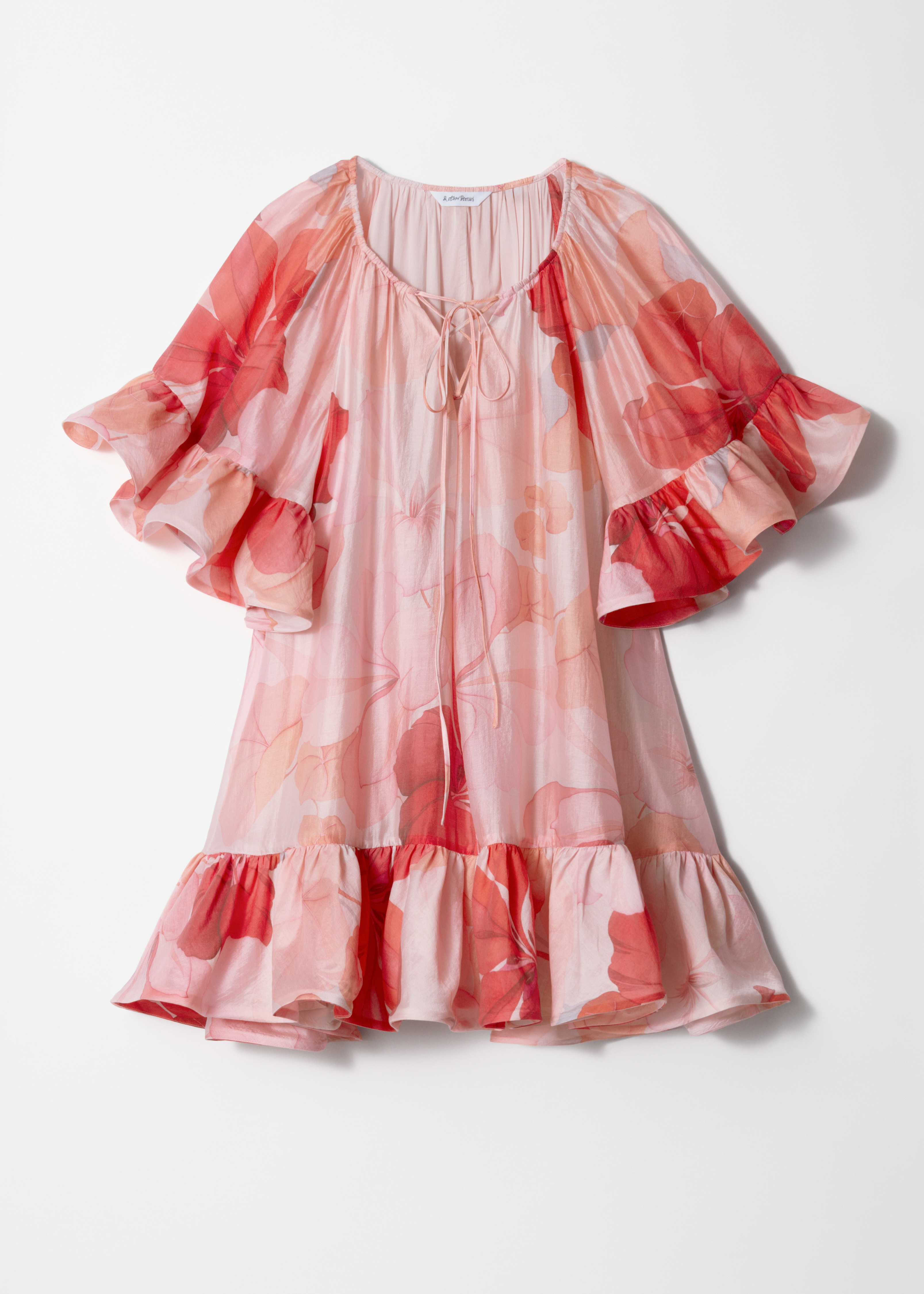 Mini abito con volant - Motivo floreale rosa/rosso/Rosso scuro/Stampa verde