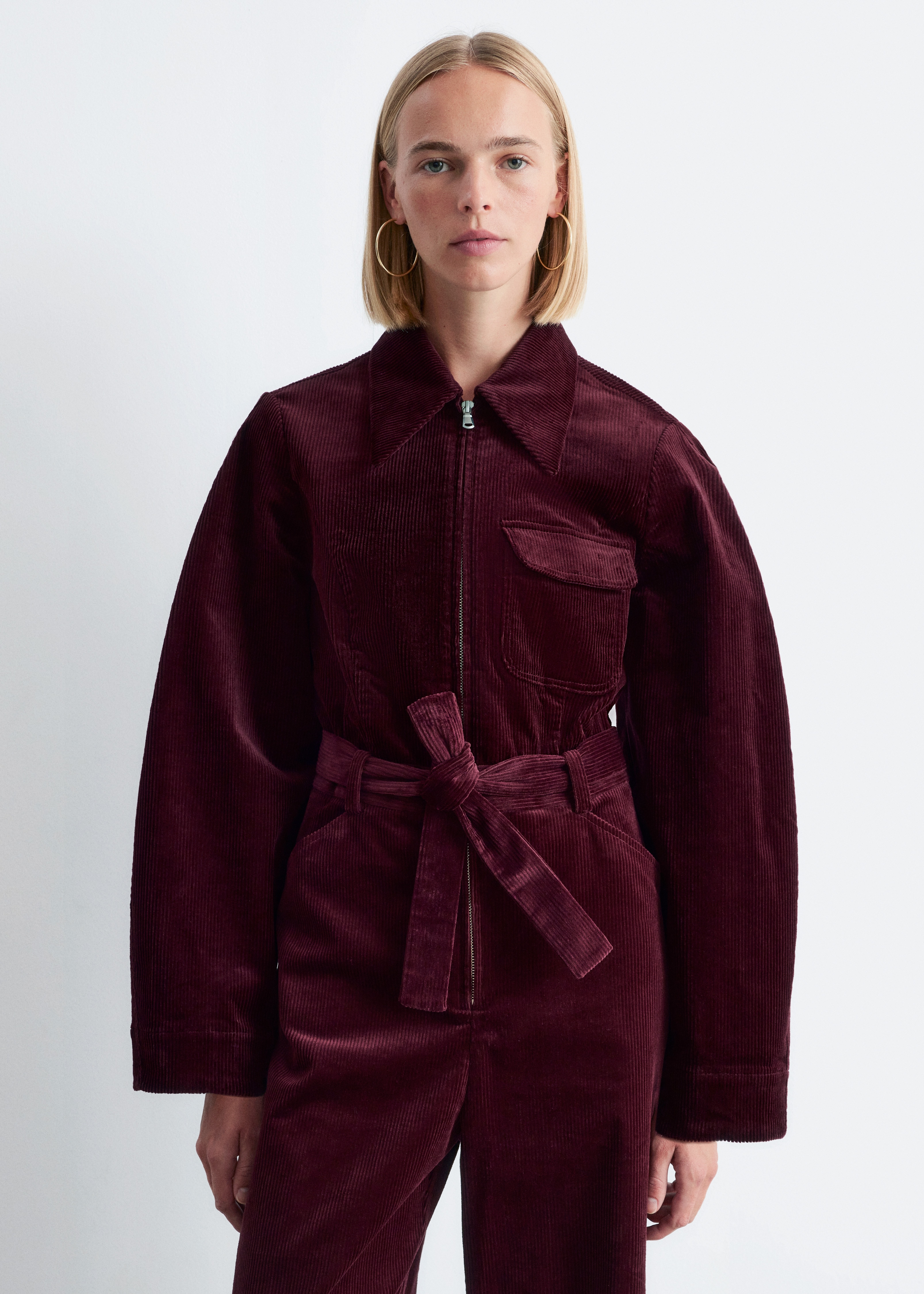 Ολόσωμη Φόρμα από Κοτλέ με Ζώνη - Μπορντό/Σκούρο Πράσινο