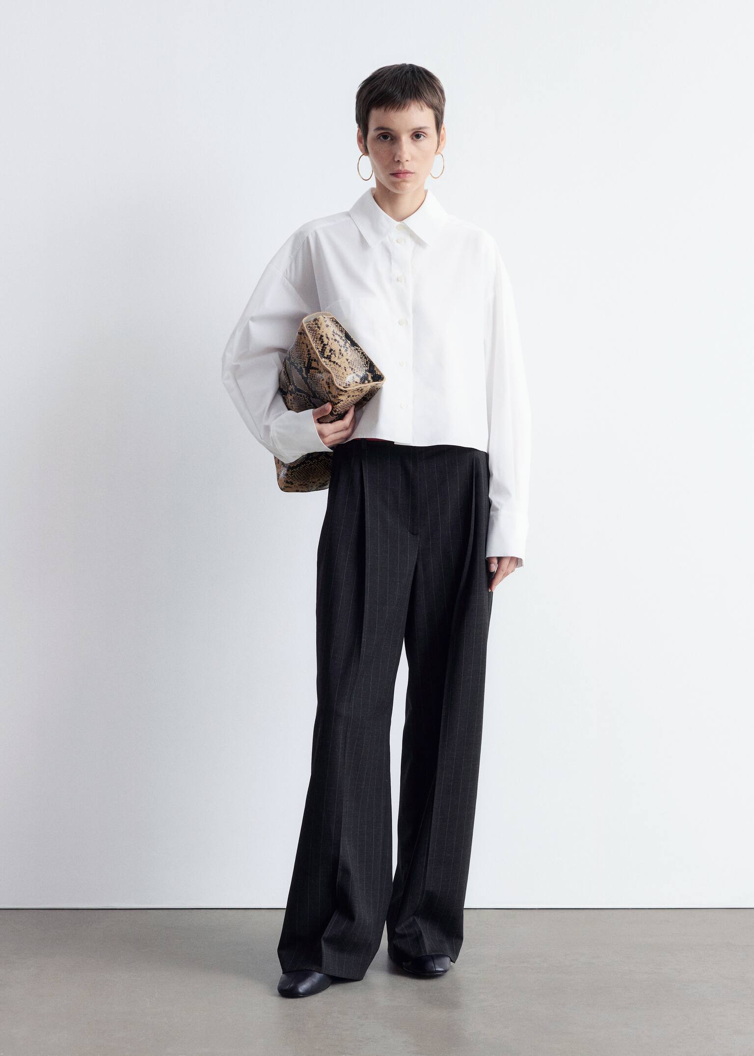 Camicia cropped in cotone oversize - Bianco